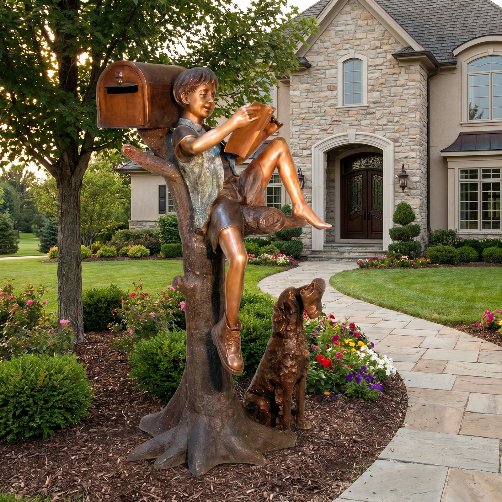 Boy on Tree with Working Mailbox 61 Inch