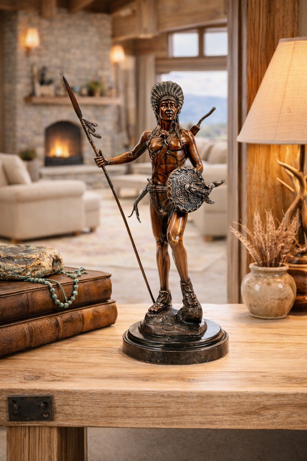 Indian with Spear on Marble Base 22 Inch Tall - Image 3