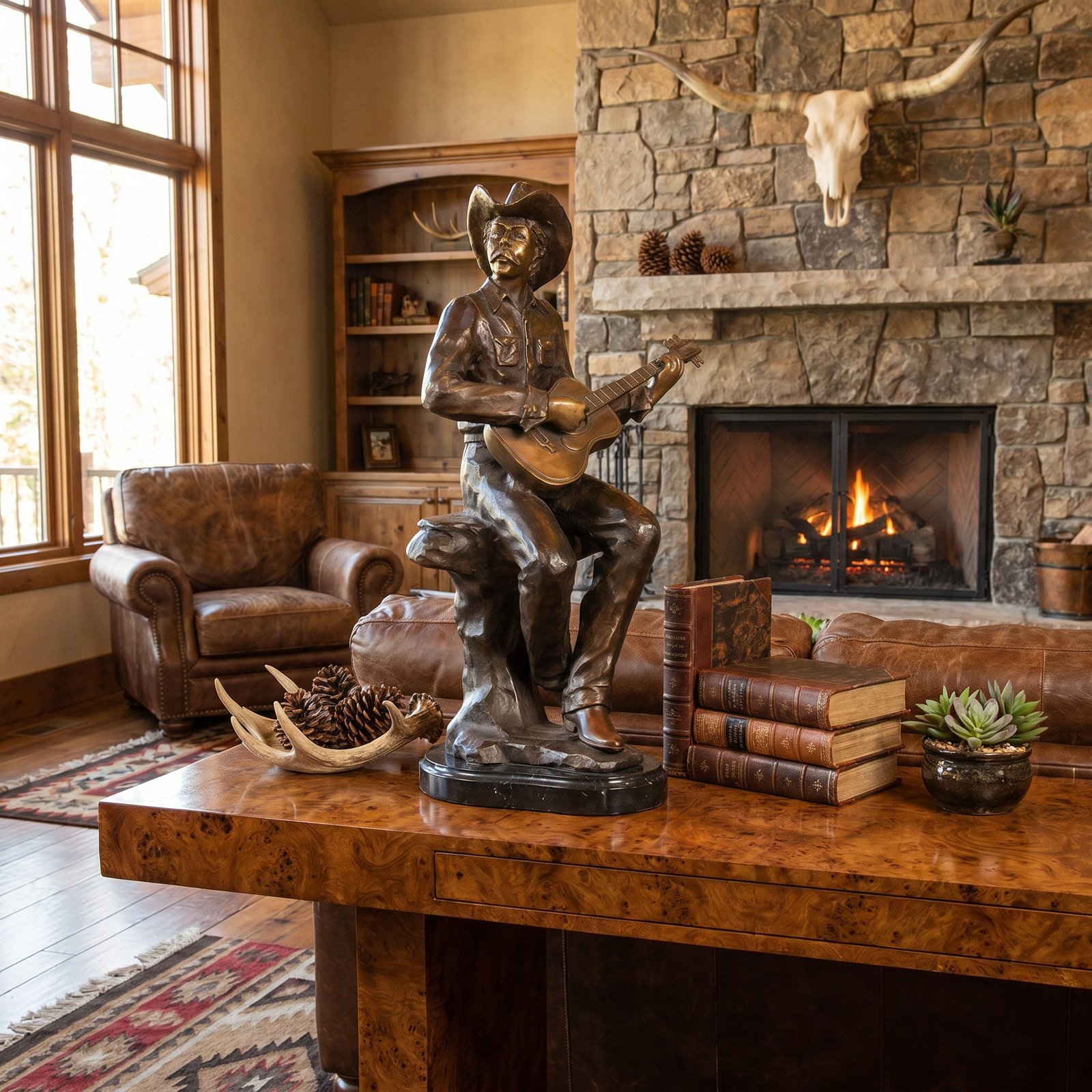 Cowboy with Guitar on Marble Base