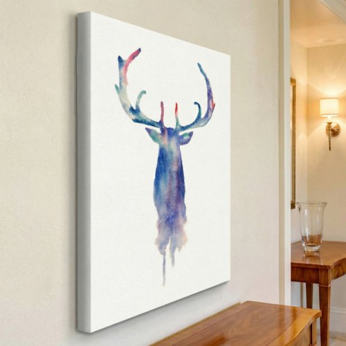 Watercolor Deer 36x48 Gallery Wrapped Hand Embellished Giclee Canvas