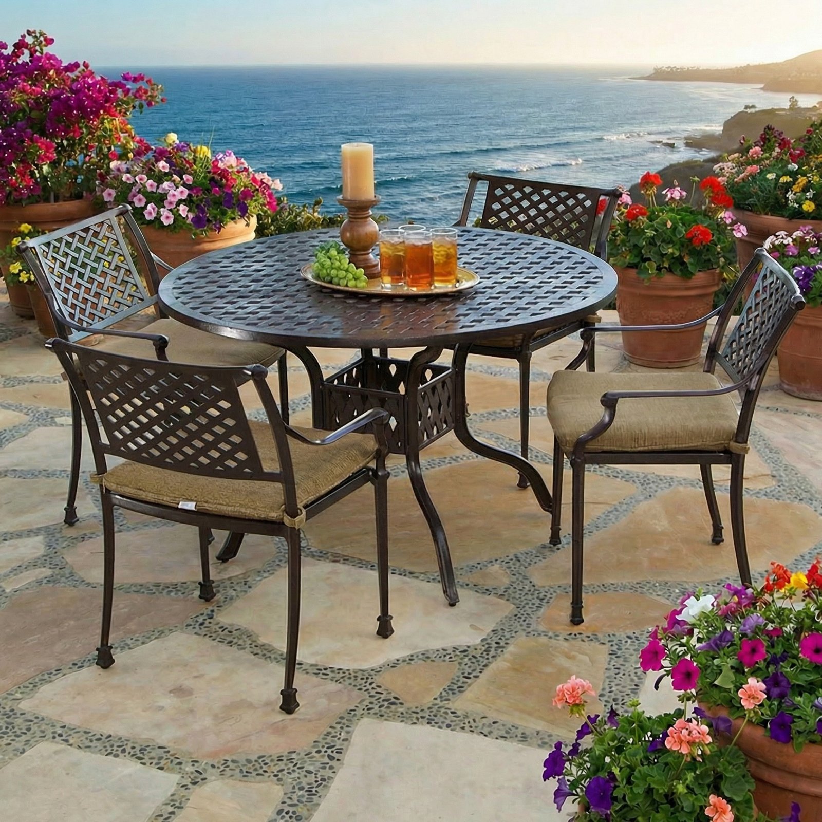 Savannah Outdoor Aluminum Round Dining Table Set of 5 (KIT)
