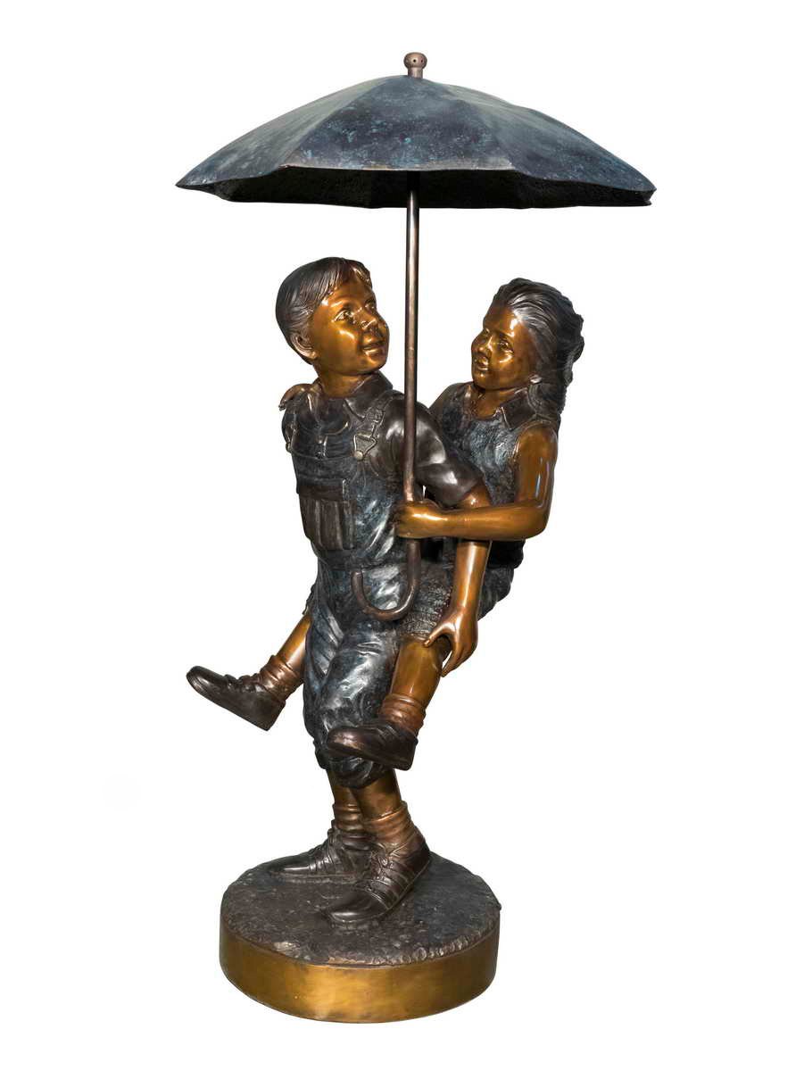 Boy and Girl with Umbrella Fountain - Image 3