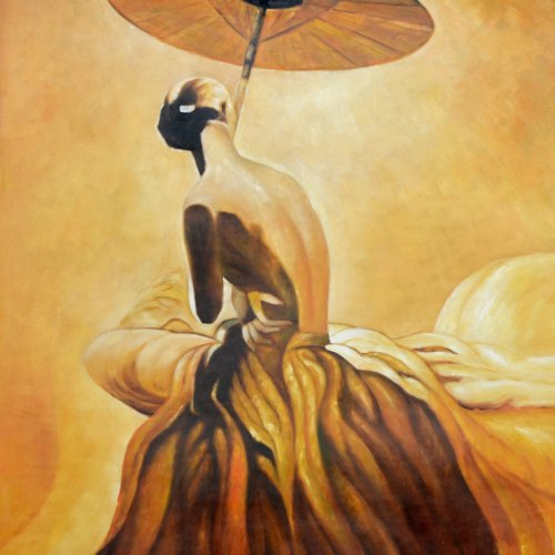 Umbrella Lady 36x48 Gallery Wrapped Hand Embellished Giclee Canvas
