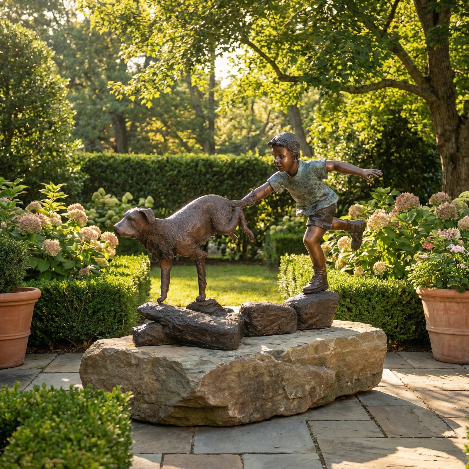 Boy Running with Dog