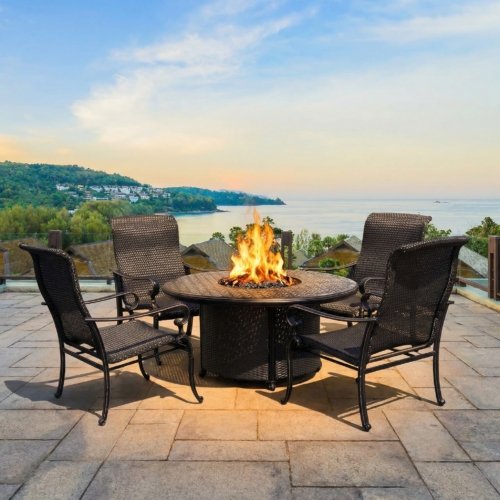 Wyndermere All Inclusive Outdoor Gas Firepit Club Table Set (KIT)