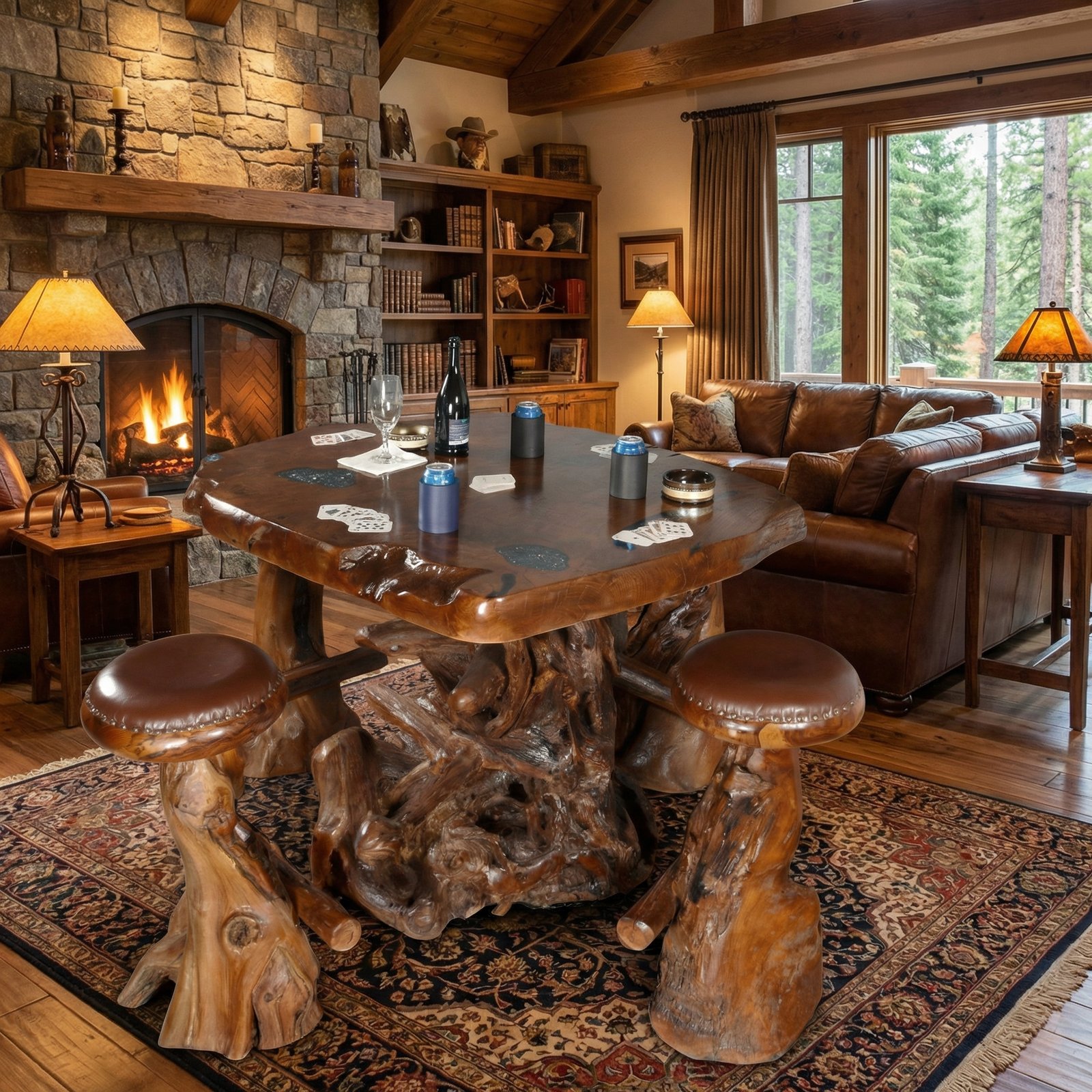 Live Edge Natural Teak Bar Table Set of 5