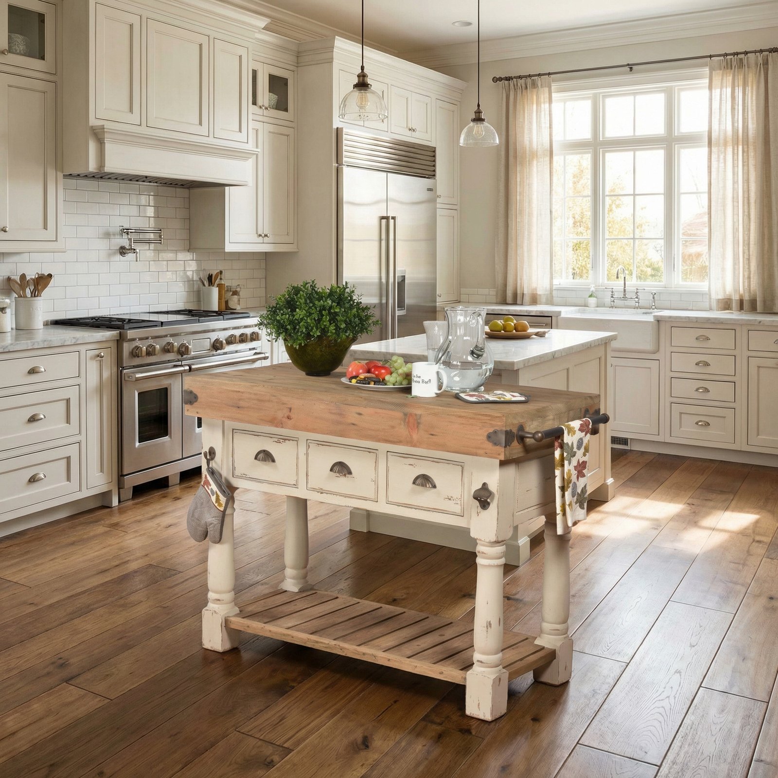 Farmhouse Island Work Console White Chalk and Natural