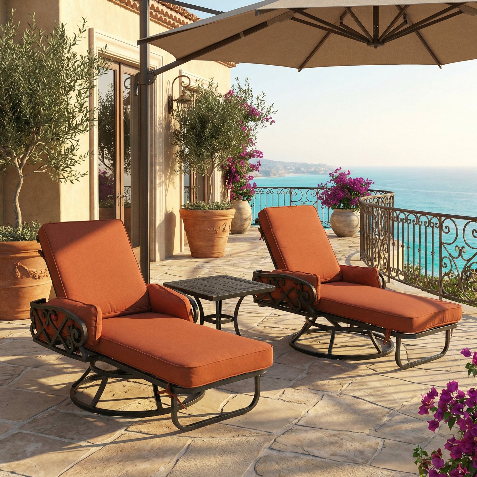 Chillounger Swivel Loungers and Side Table Set of 3 (KIT)