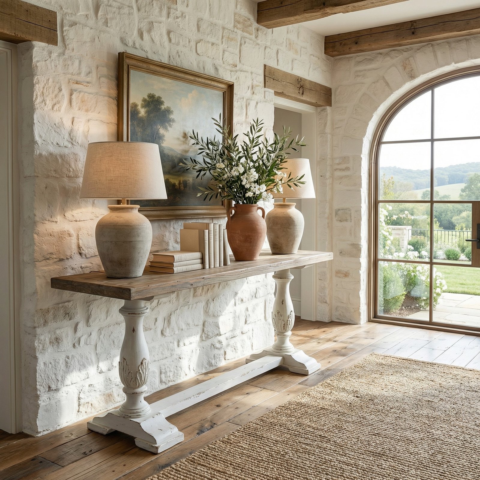 Farmhouse Winsor Chaulk White Console Table