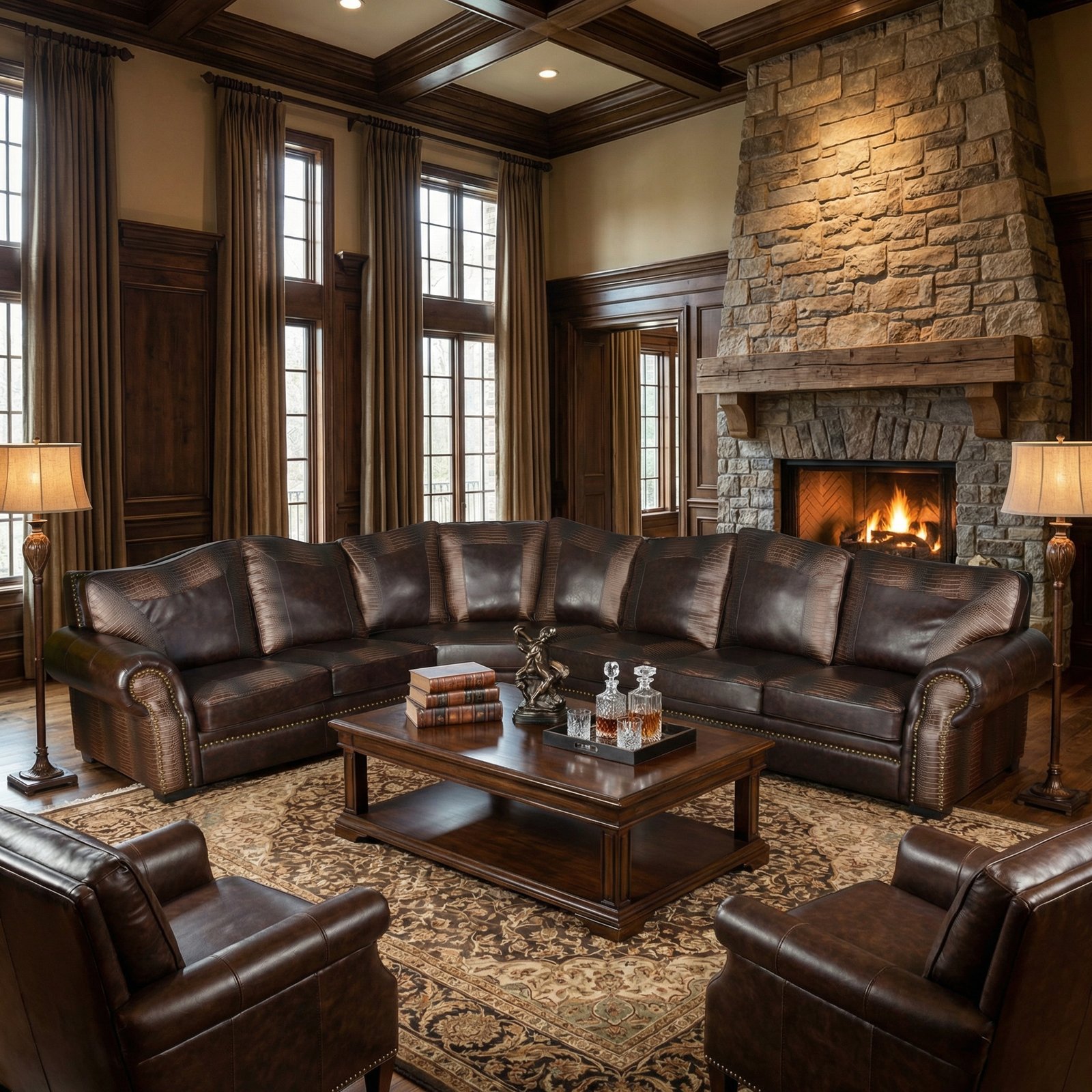 Botswana Brown Croc and Leather Large Sectional (KIT)