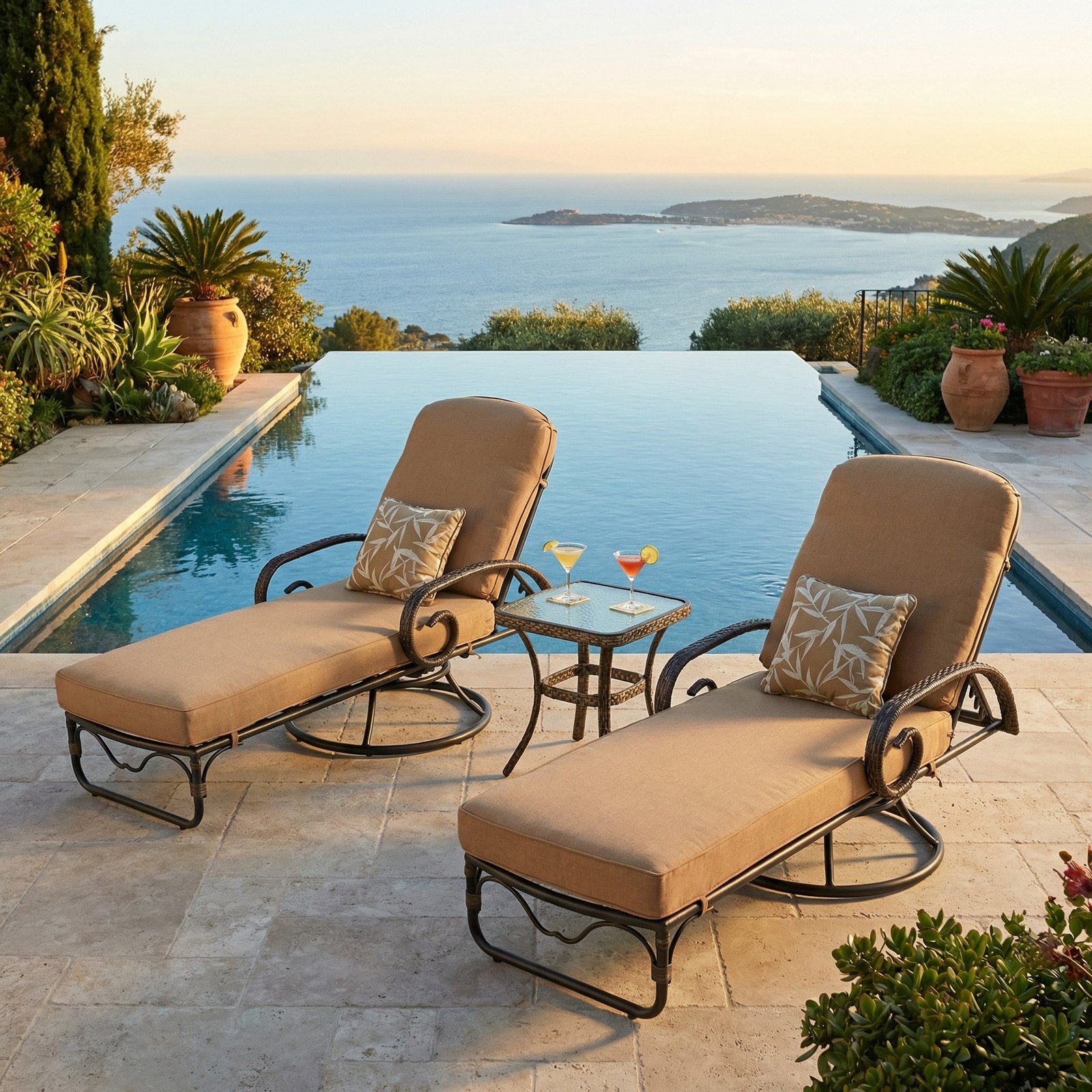 Grand Bonaire Weave Swivel Lounge With Pillow