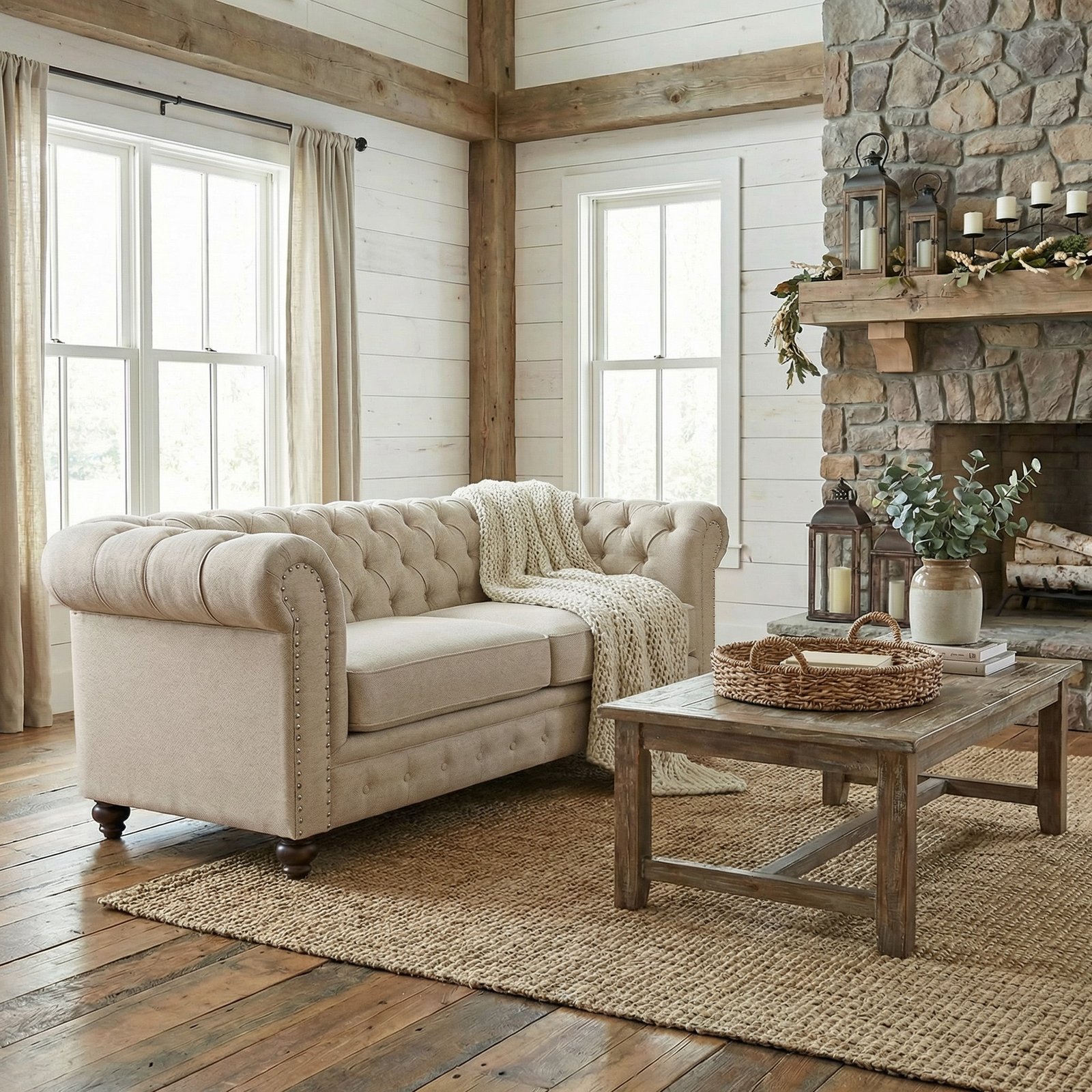 Classic Chesterfield Dark Linen Loveseat