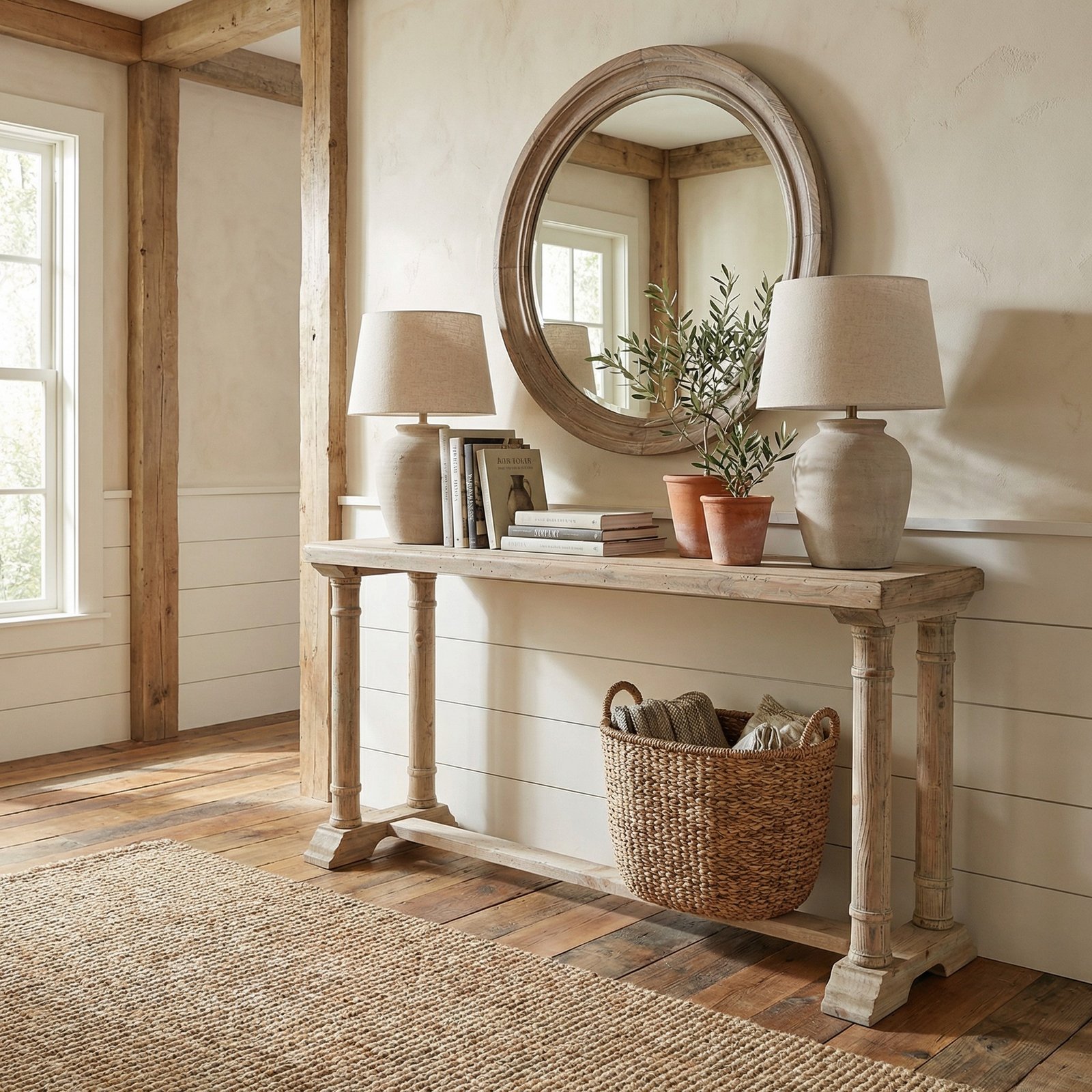 Farmhouse Wood Natural Console Sofa Hall Table