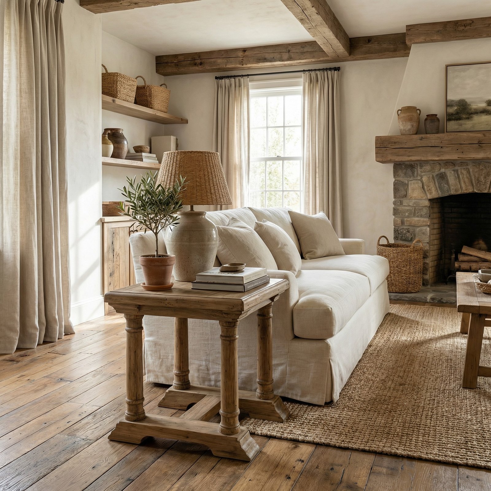 Farmhouse Wood Natural Accent Side End Table 26 Inches Tall.
