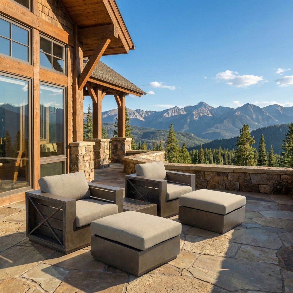 Mountain Studio Modern Rustic Outdoor 5 Piece Outdoor Club Chair Set