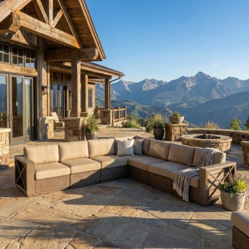 Mountain Studio  Modern Rustic Outdoor 7 Pce Sectional Sofa Set