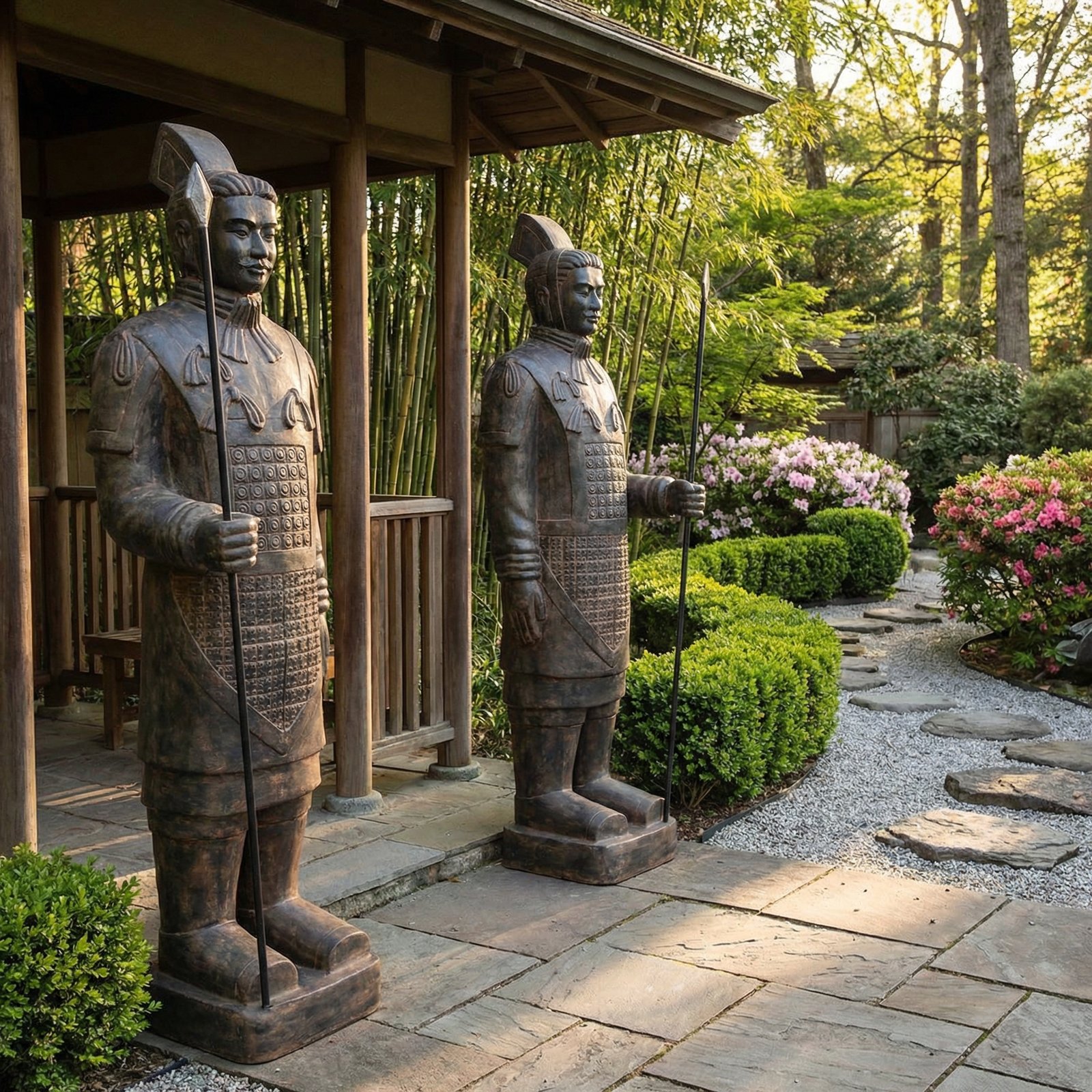 Life Size Pair of Standing Soldiers 78.74" Tall With Black Earthy Finish