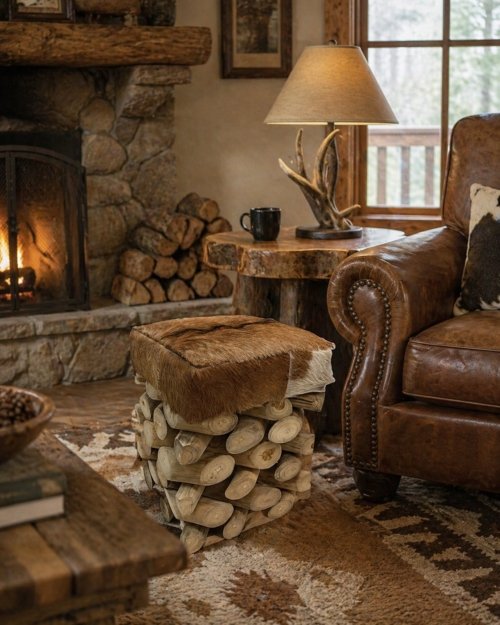 Crosscut Hide Stool