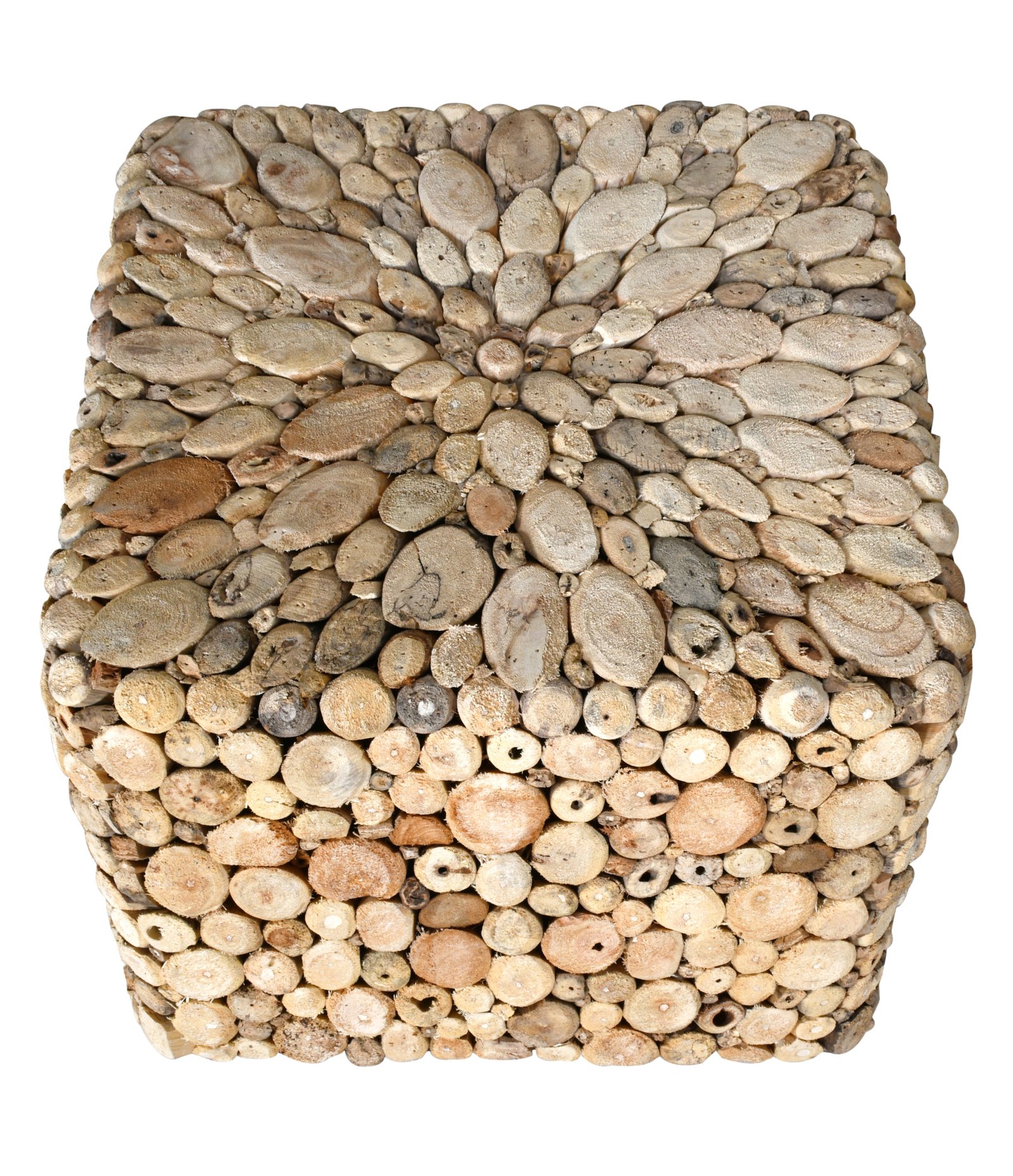 Oyster Cross Cut Random Solid Wood Square Ottoman Stool Table 17.75" Tall - Image 4