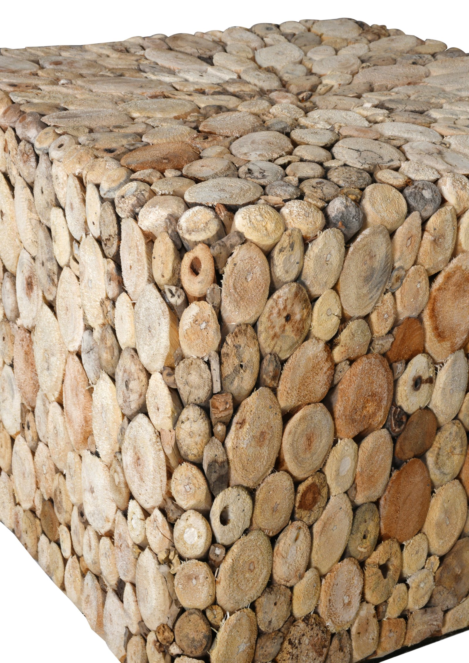 Oyster Cross Cut Random Solid Wood Square Ottoman Stool Table 17.75" Tall - Image 5