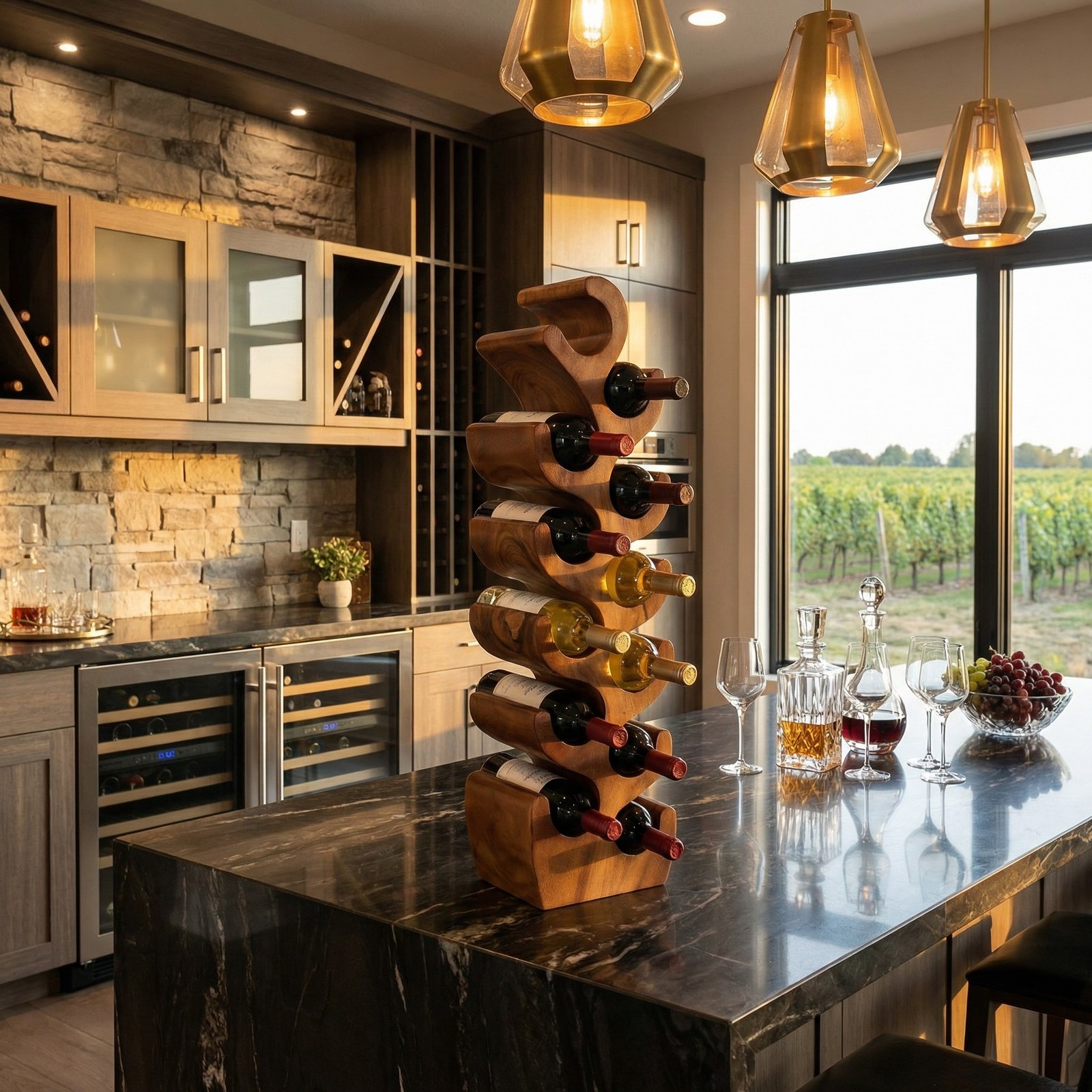 Suar Wood 12 Bottle Wine Holder Natural Finishing
