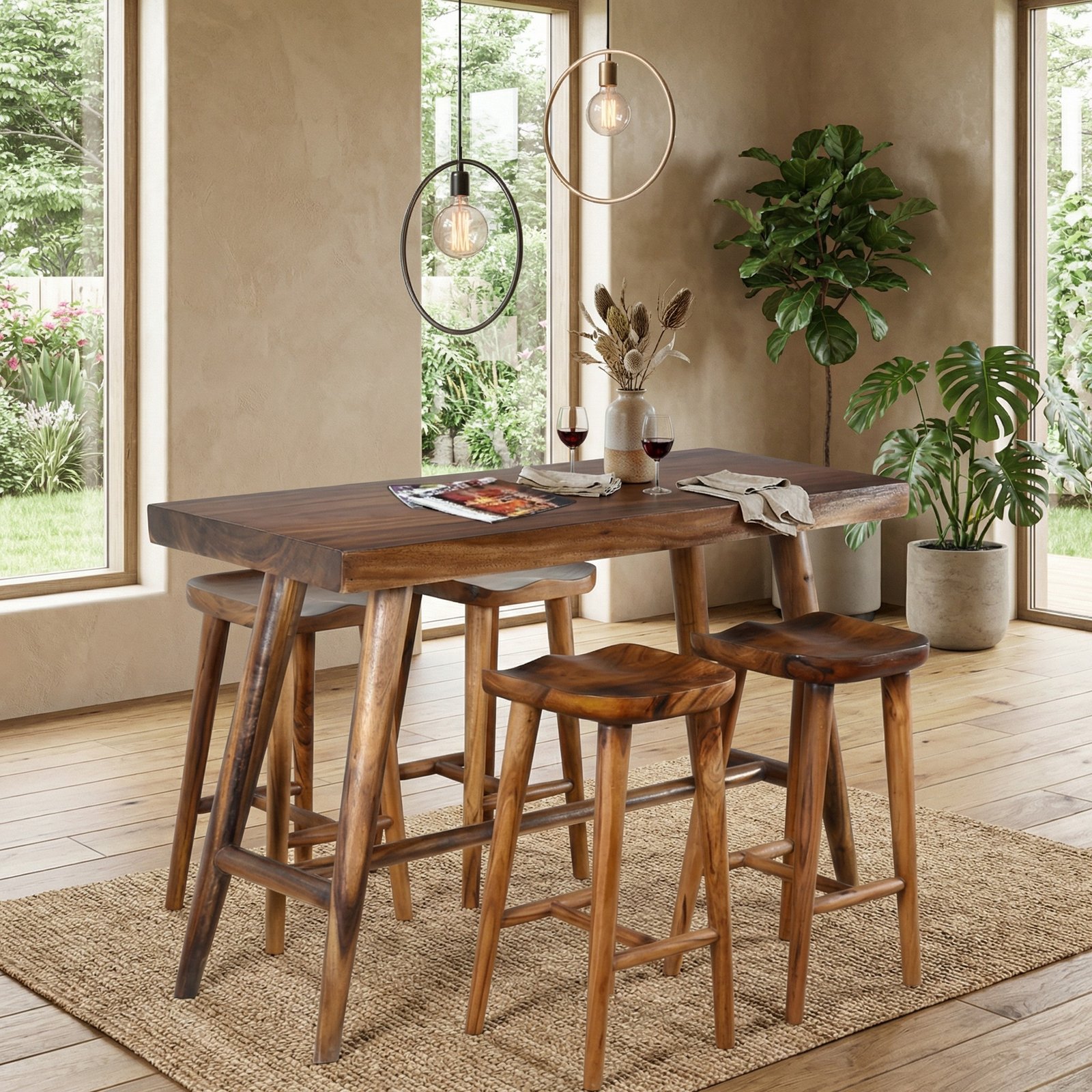 Suar Bar Table With 4 Stools Set of 5 (KIT)