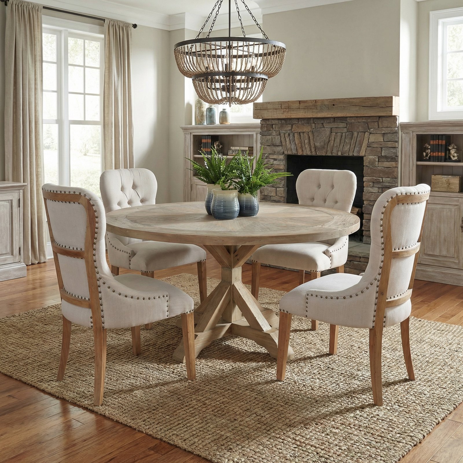 Inverness Farmhouse Reclaimed Pine 60 Inch Round Table Dining Set 5