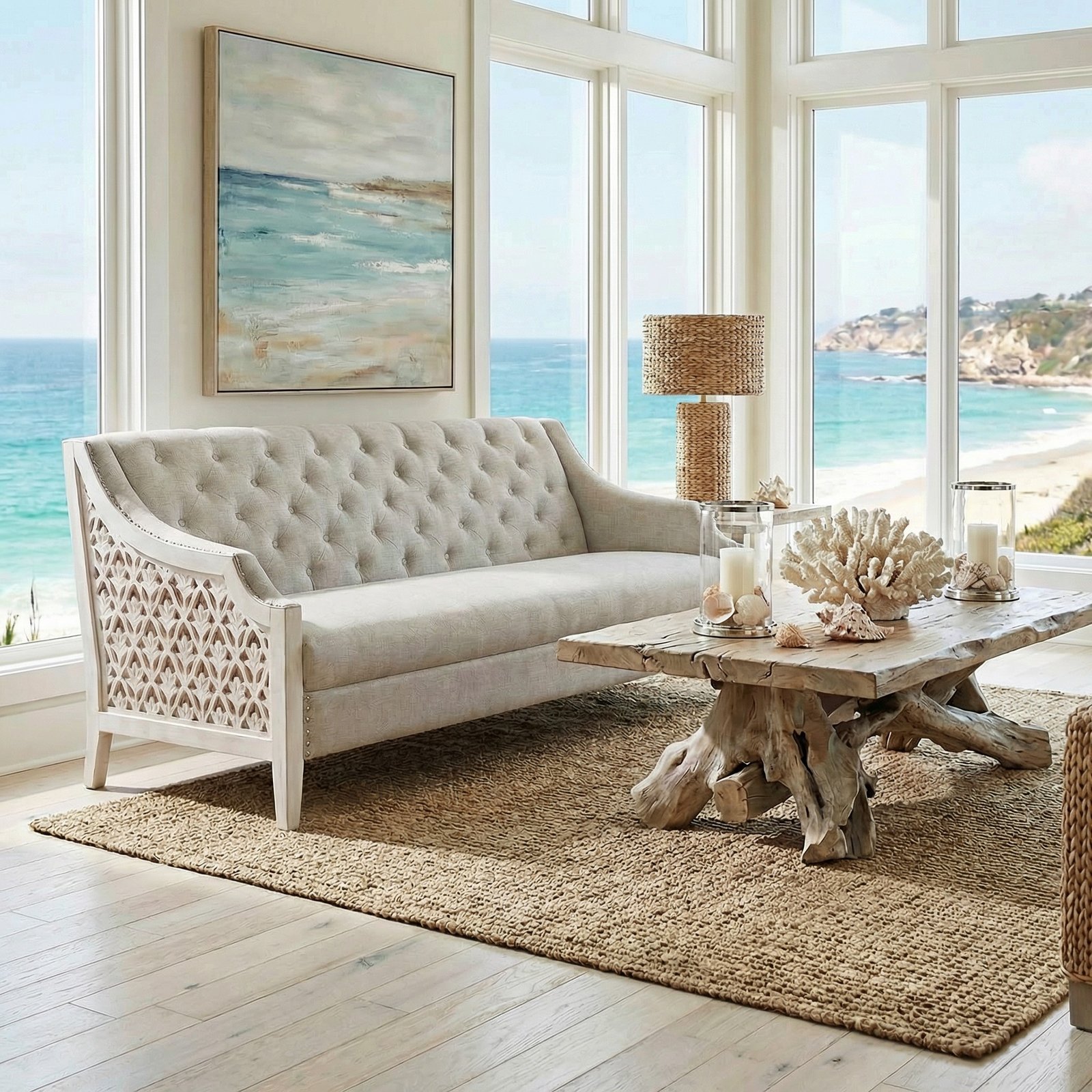 Country Coastal Chalet Sofa 70 Inch
