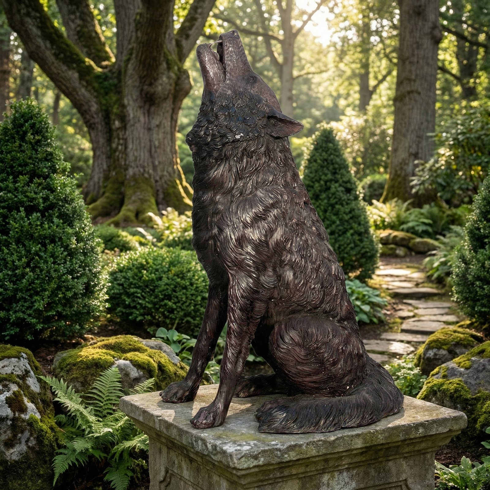 Bronze Howling Wolf Sitting 37 Inches Tall