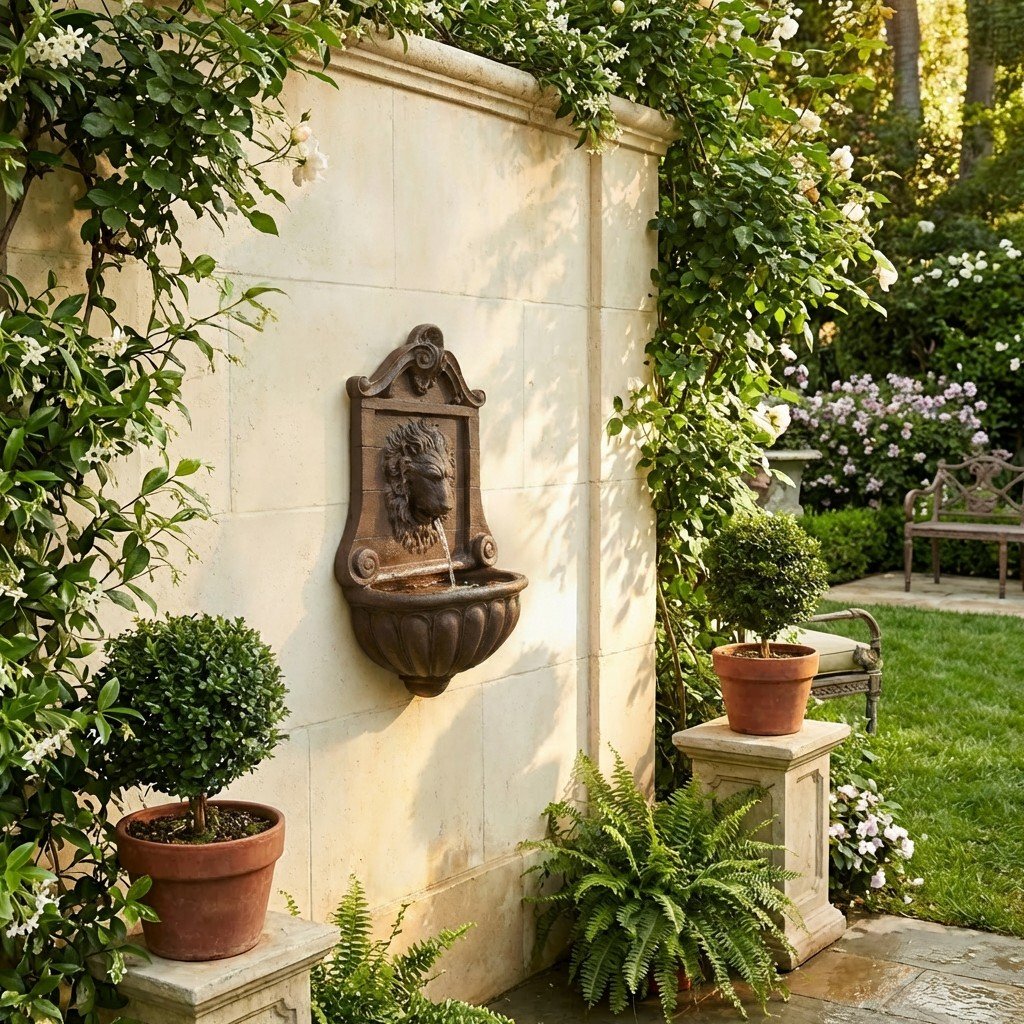 Small Terracotta Lion Wall Fountain