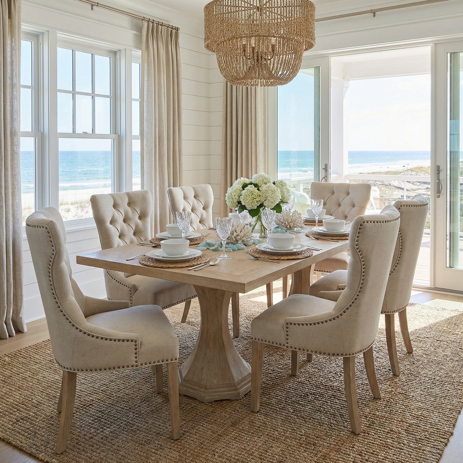 Santa Barbare Beachstone Dining Table with Workshop Chairs Set of 9