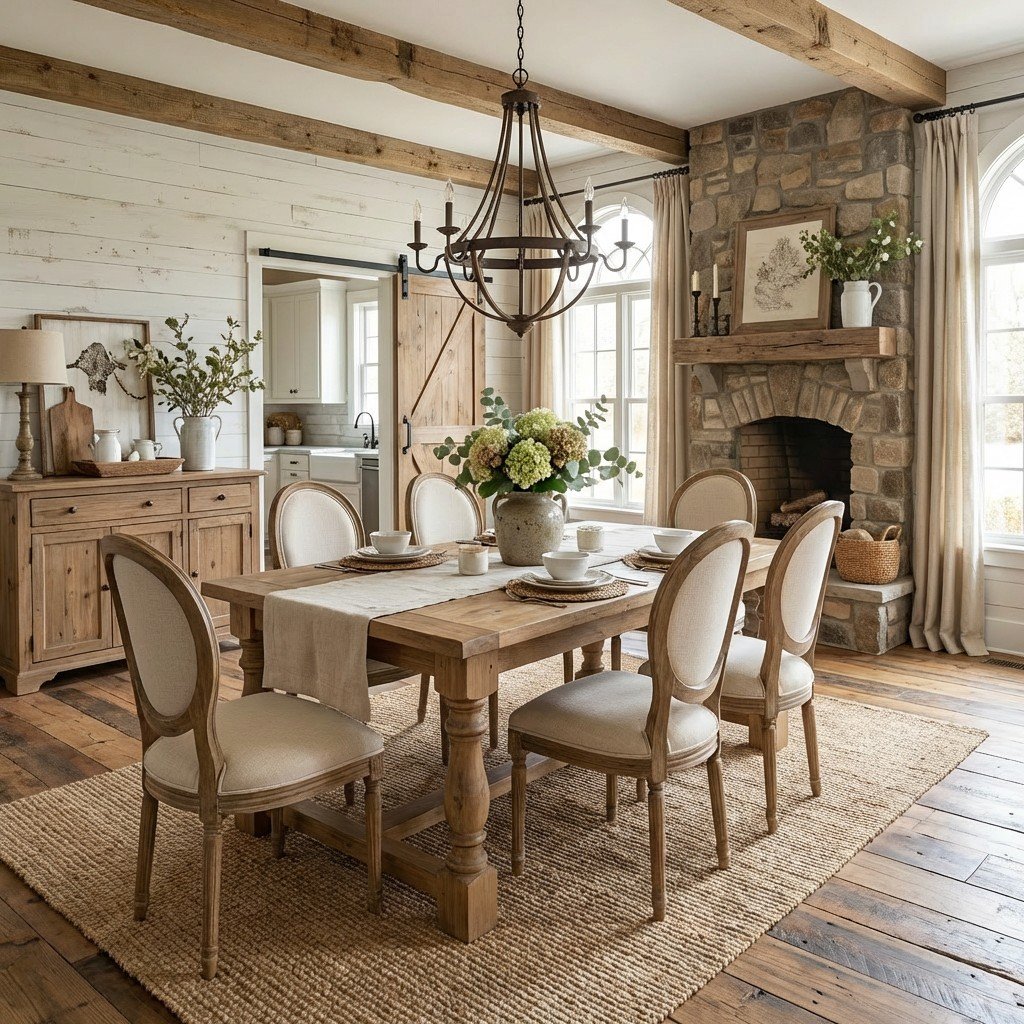 Farmhouse Casual Dining Table Set of 7