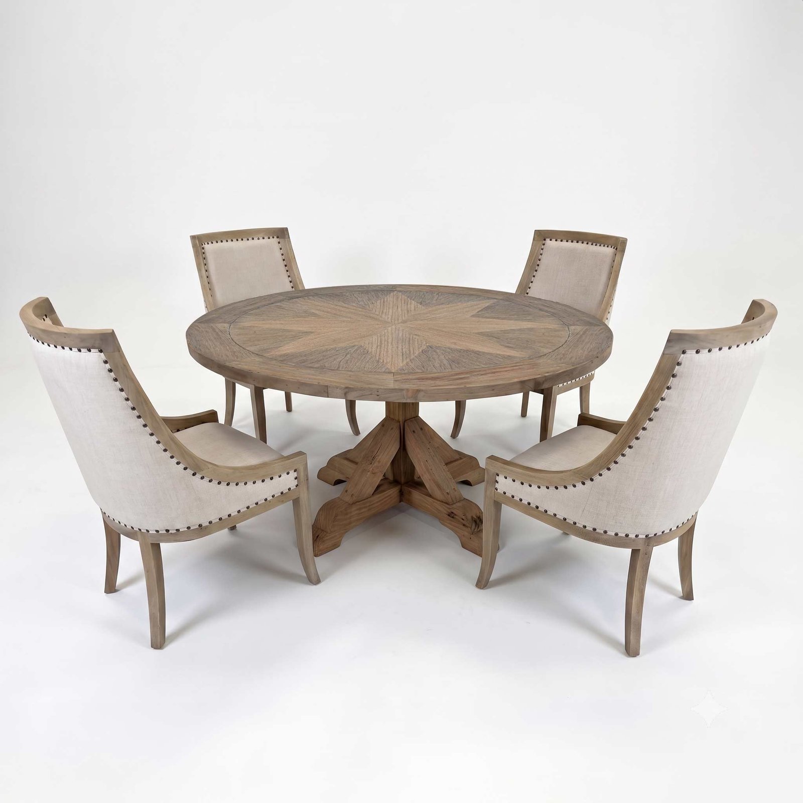 Farmhouse Barrel 60' Round Dining Table Set of 5 - Image 3