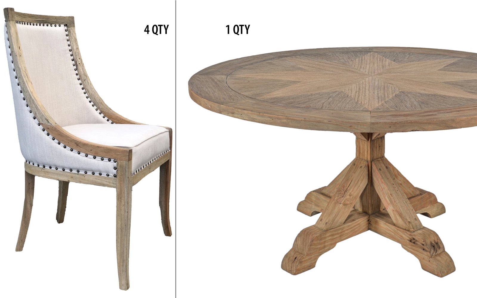 Farmhouse Barrel 60' Round Dining Table Set of 5 - Image 6