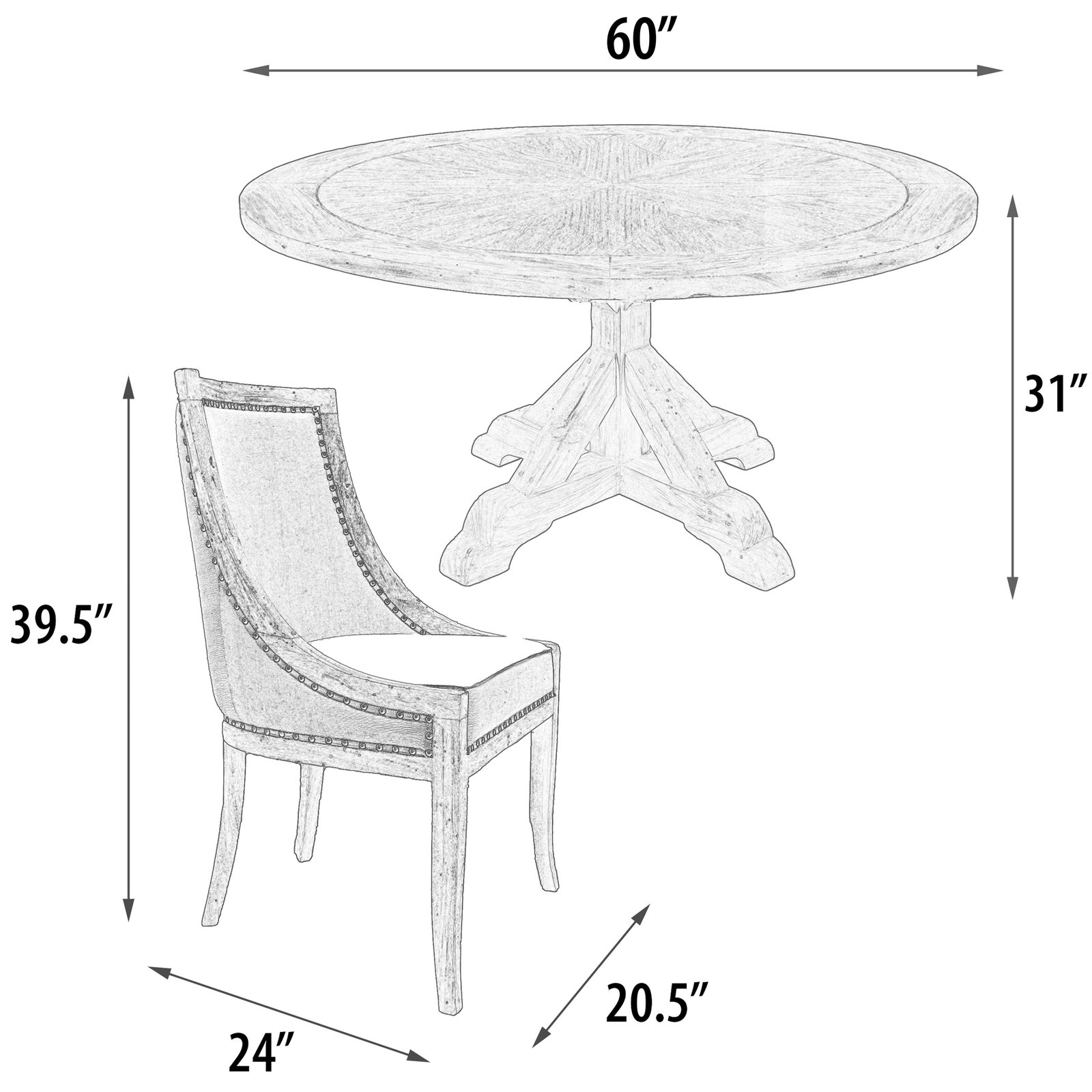 Farmhouse Barrel 60' Round Dining Table Set of 5 - Image 7