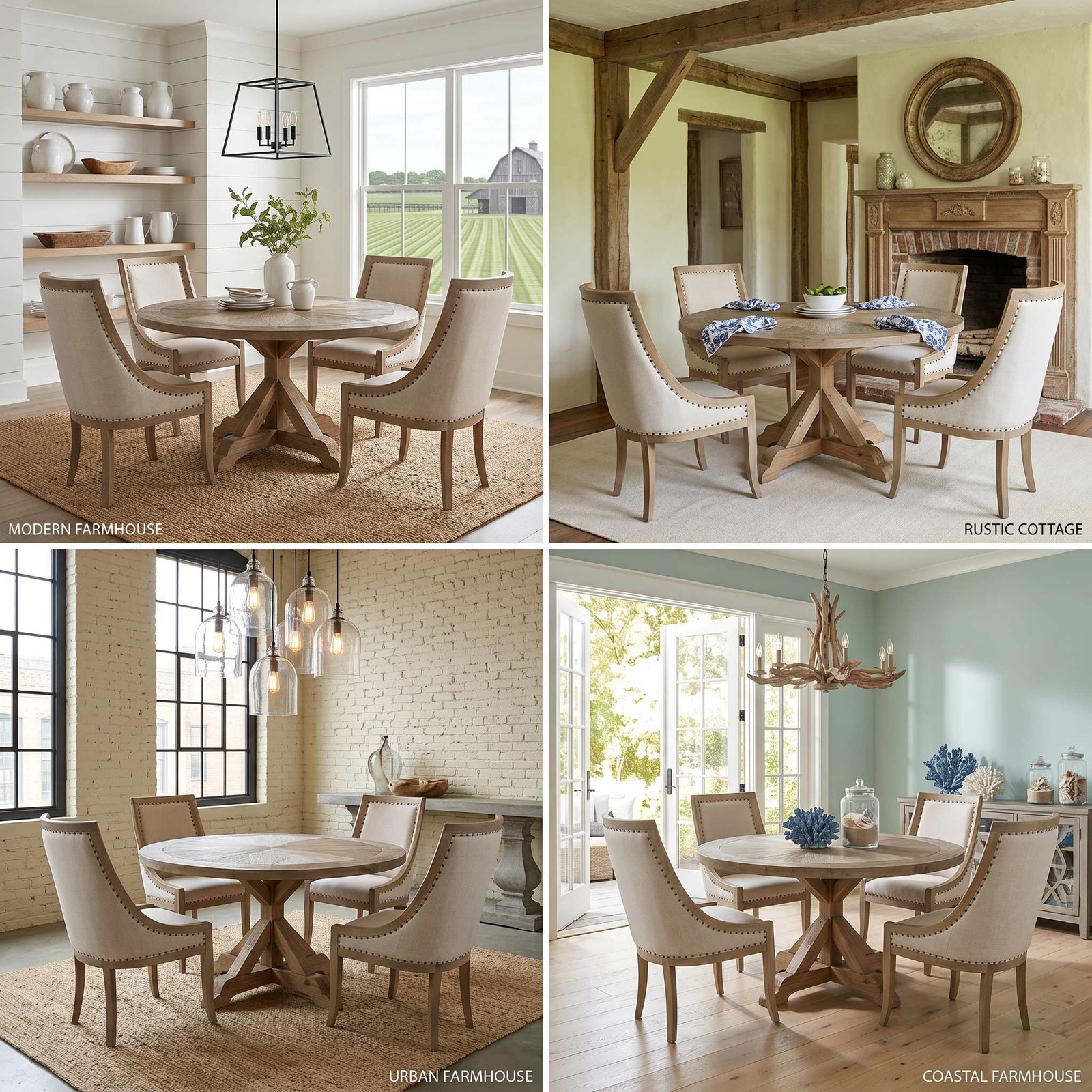 Farmhouse Barrel 60' Round Dining Table Set of 5 - Image 8