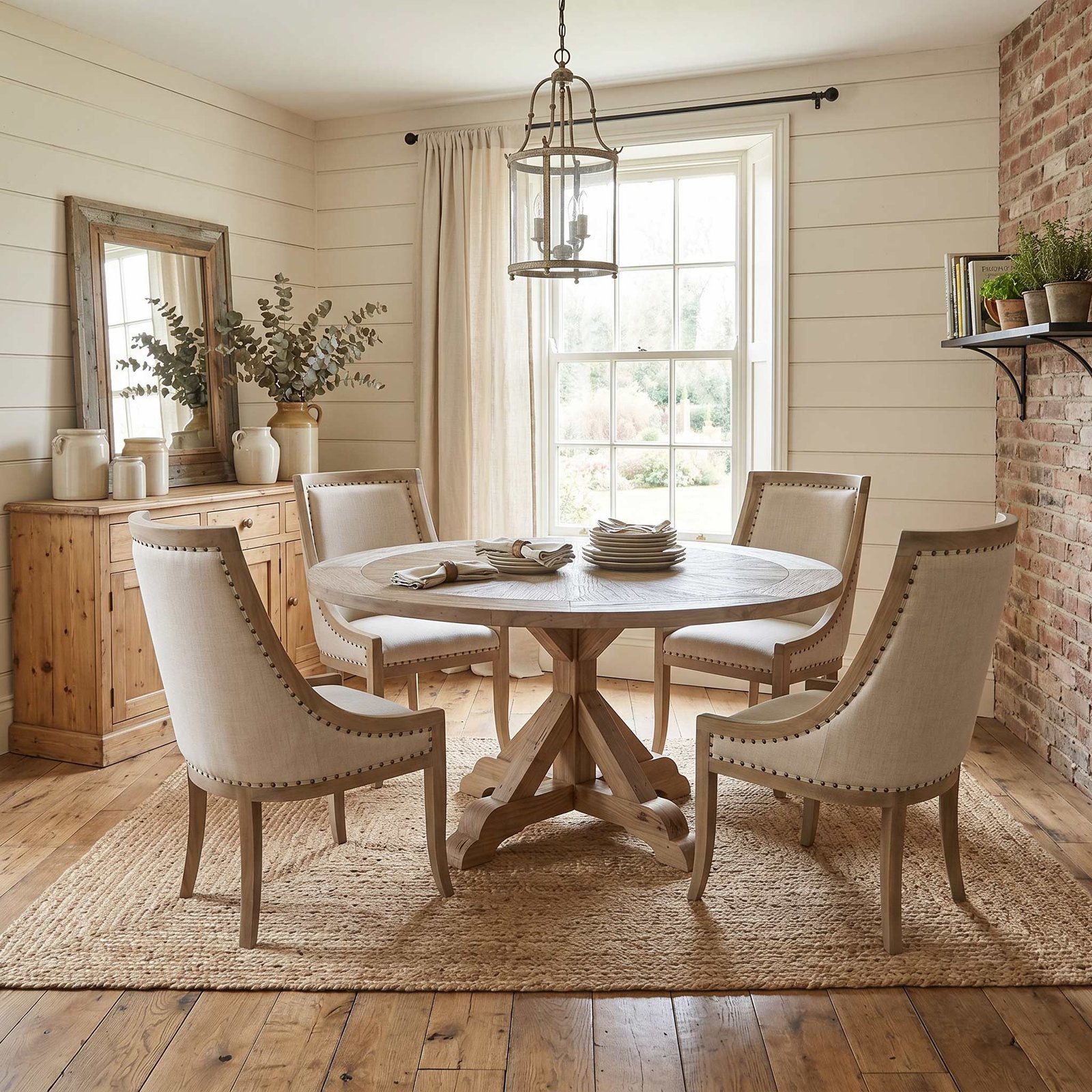 Farmhouse Barrel 60' Round Dining Table Set of 5 - Image 9