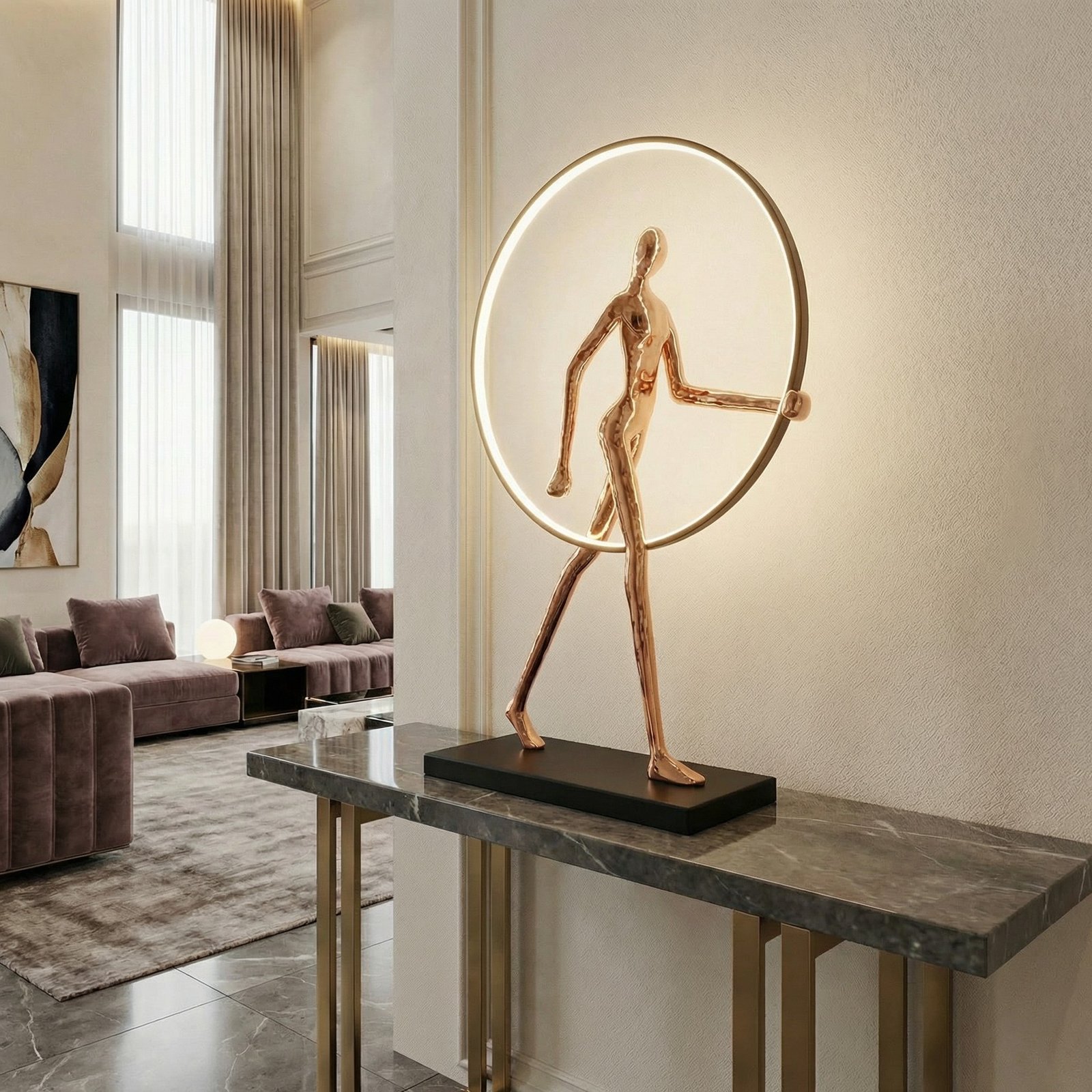 Abstract LED Sculpture Holding Ring of Light
