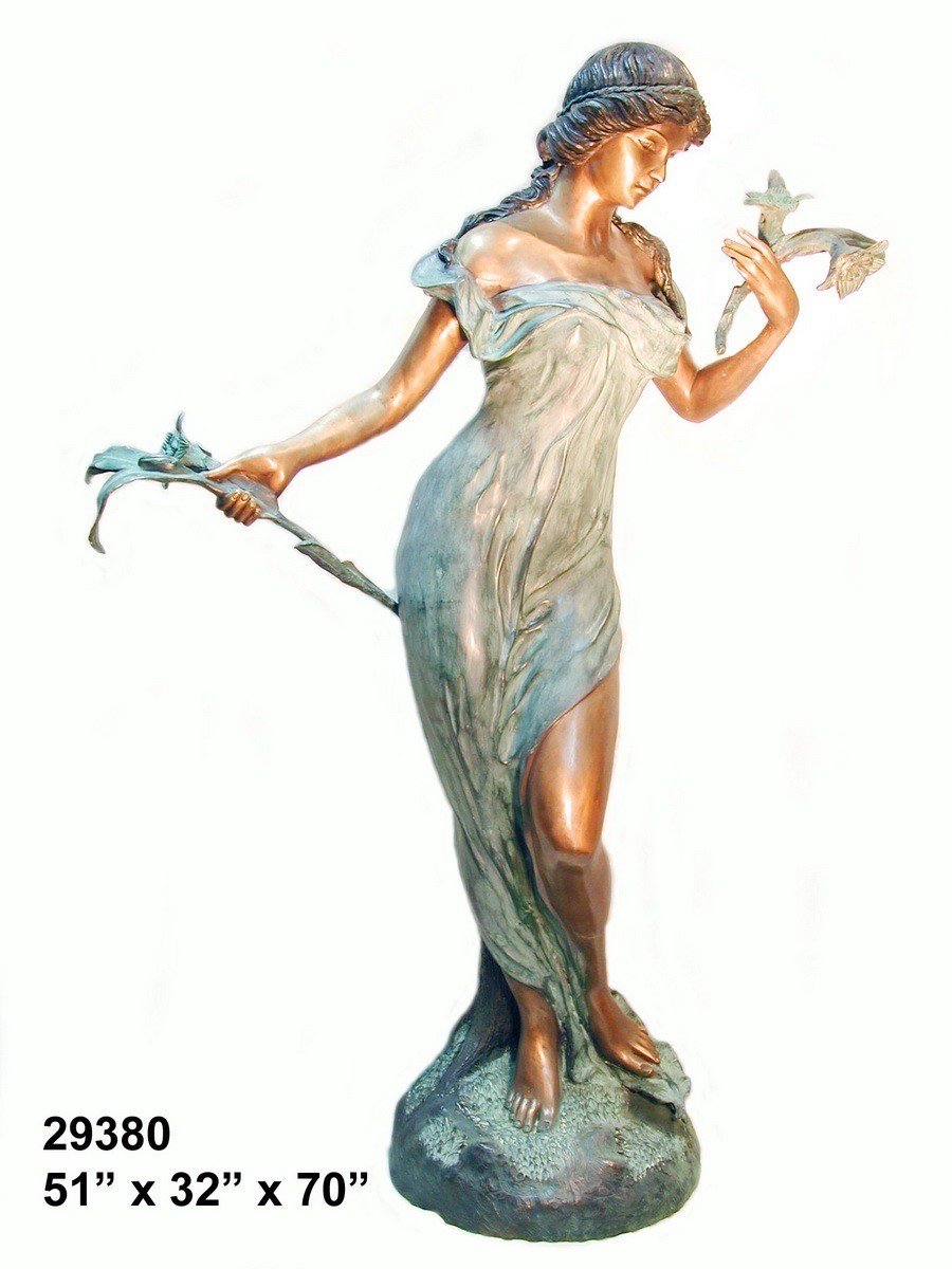 Bronze Lady standing with flower fountain - Image 3