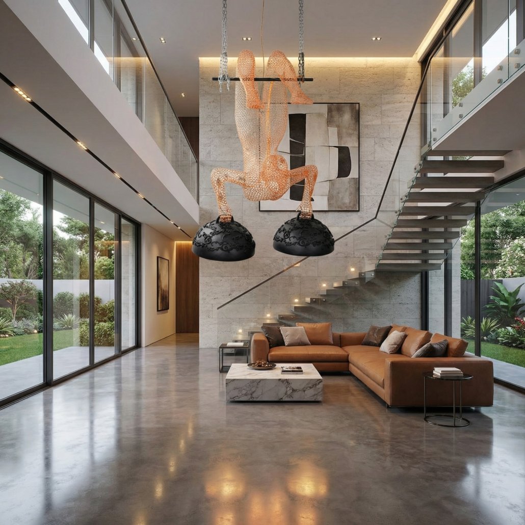 Iron Acrobat Chandelier Sculpture