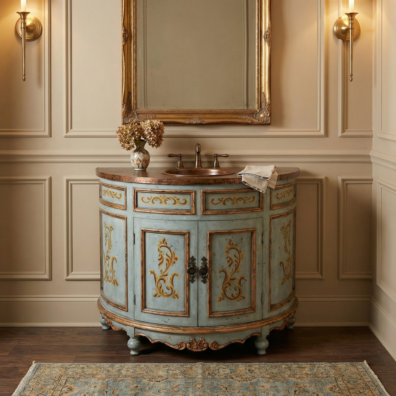 Blue Peruvian Copper Top Serena Bathroom Vanity 48W