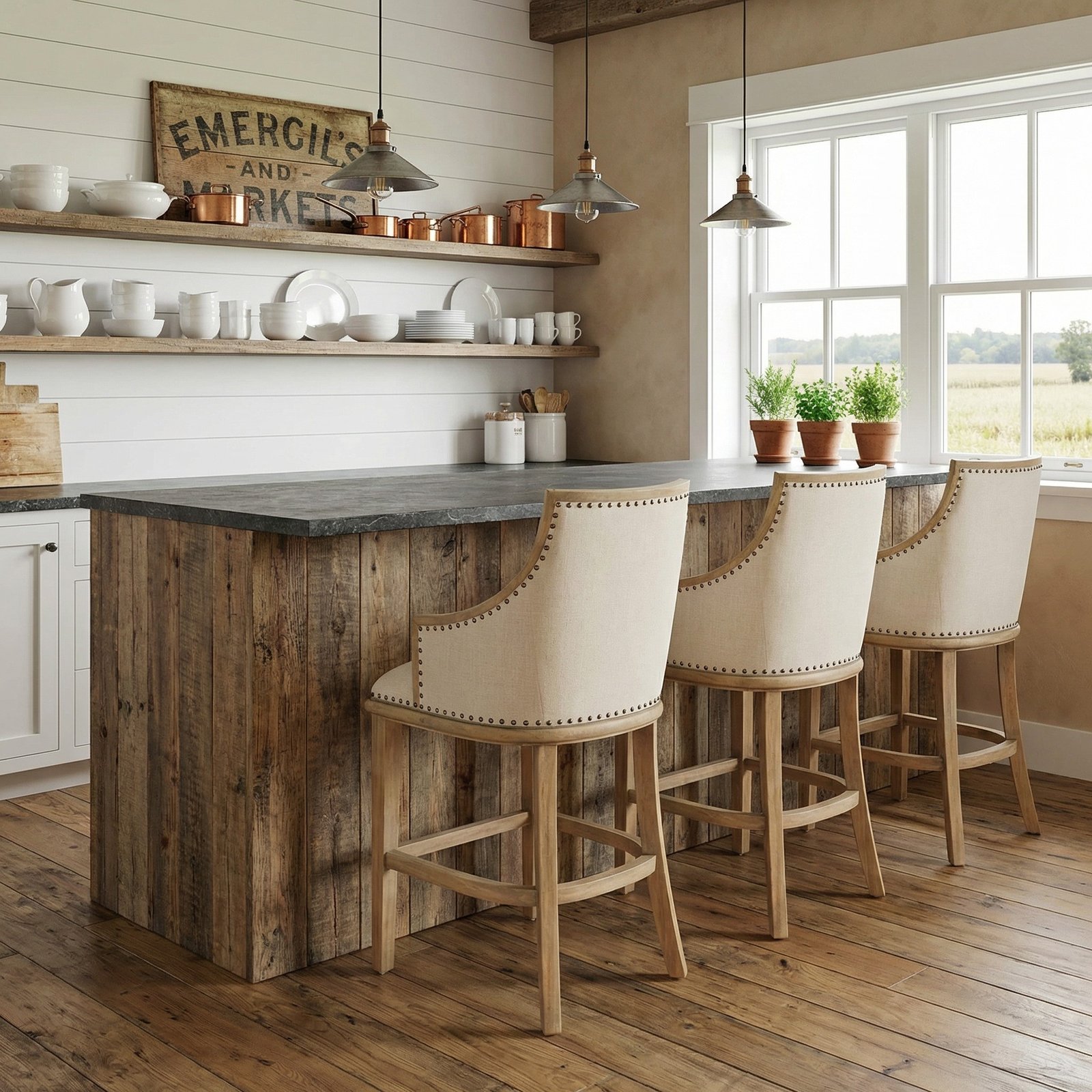 Farmhouse Curved Back Barrel Stool