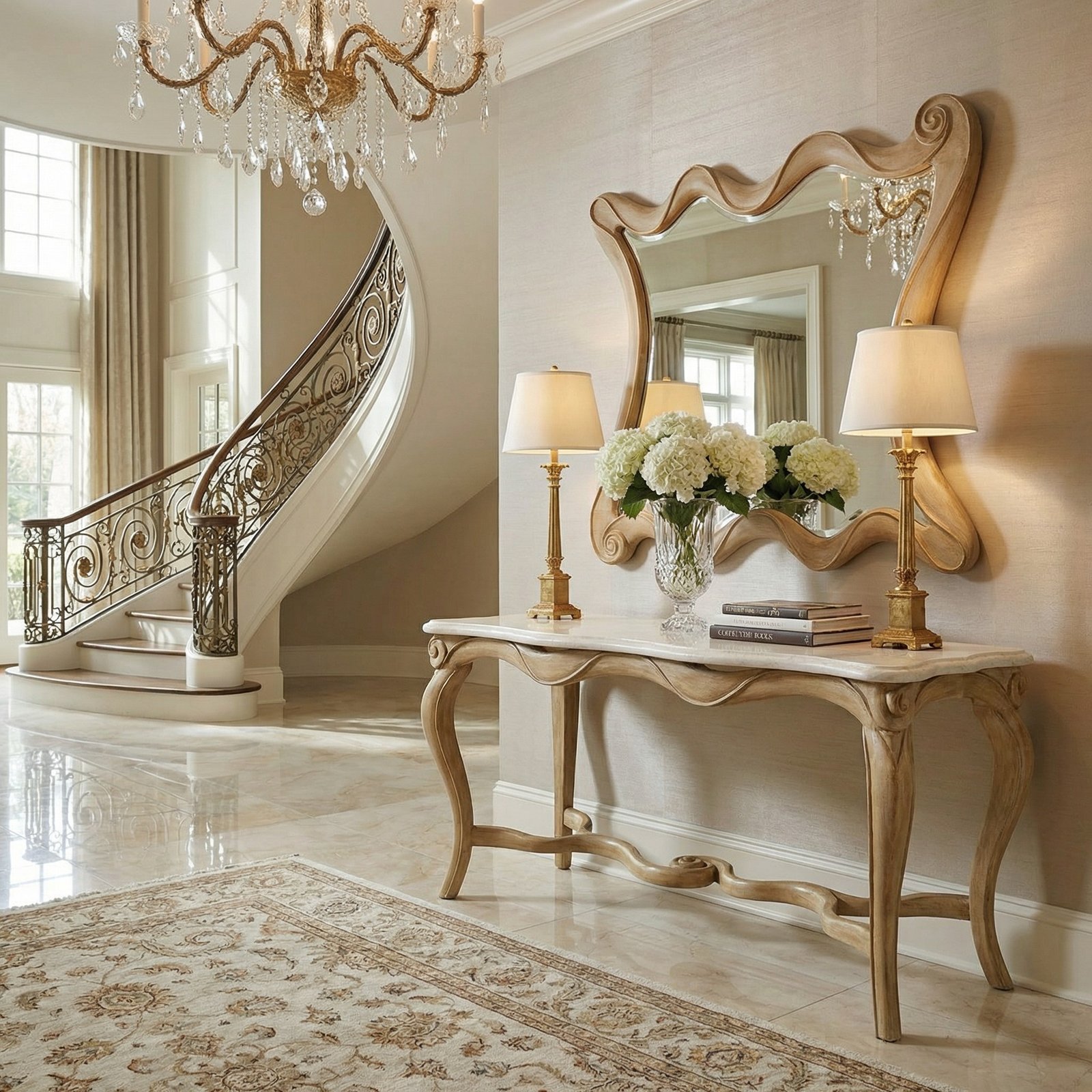 Ribbon Console with Marble Top 60"W