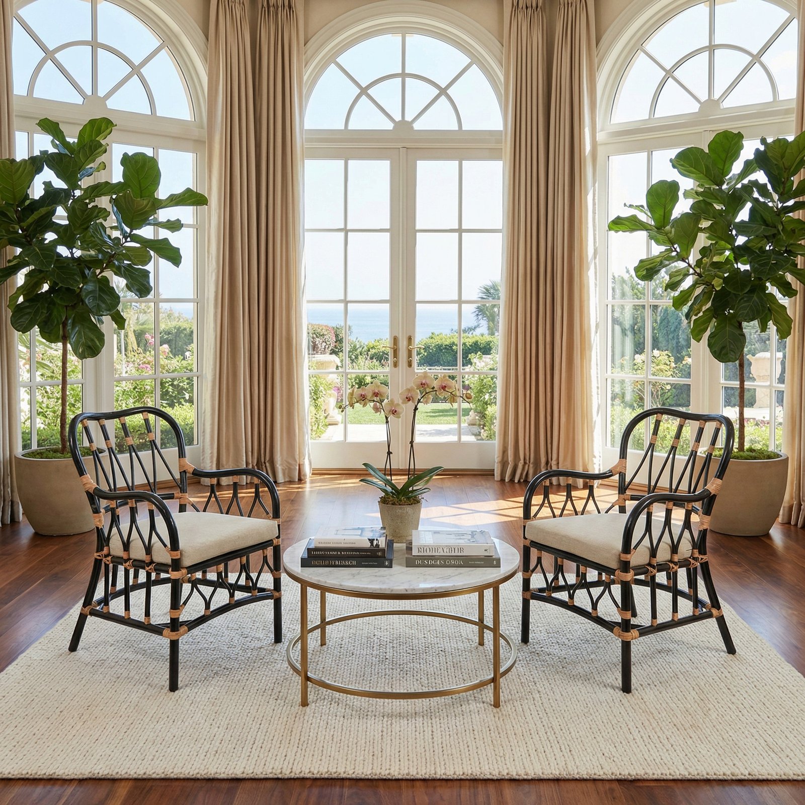 Balagi Wood Armchair with Rattan Binding