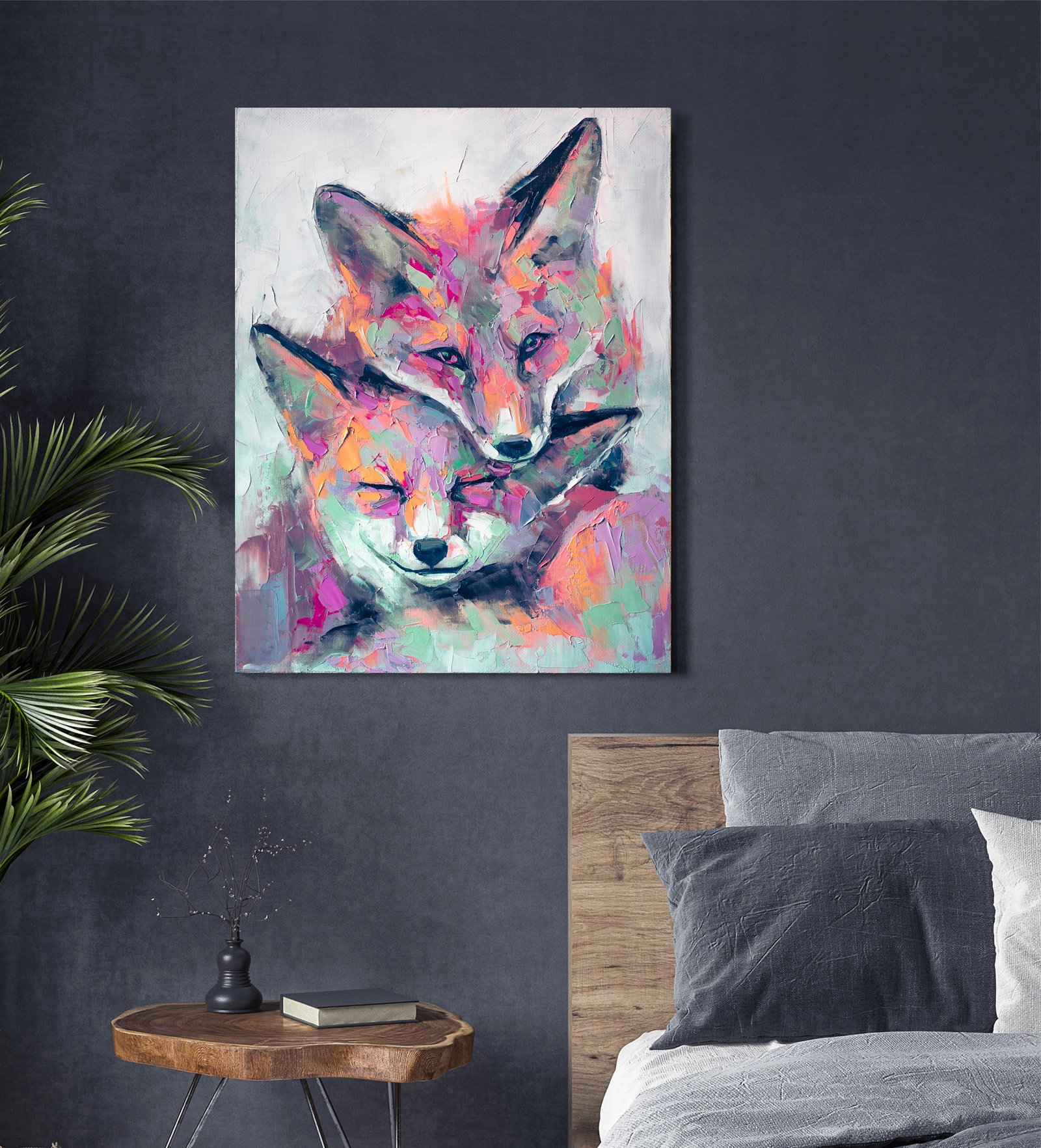 Pink Wolf 36x48 Gallery Wrapped Hand Embellished Giclee Canvas - Image 7