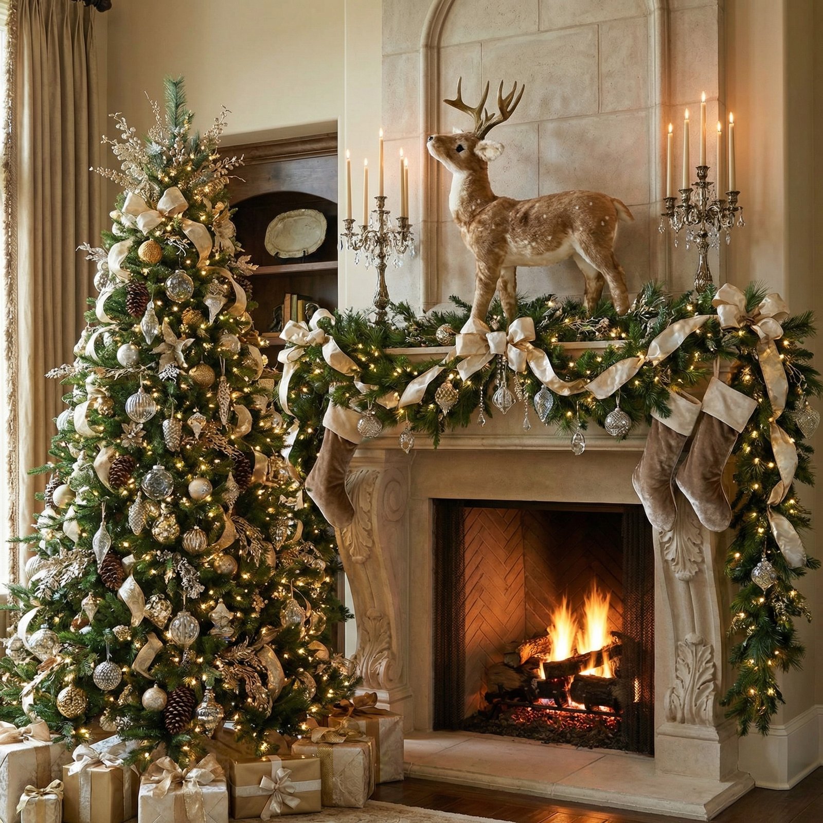 Spotted Deer Standing Baby Fawn with Faux Fur 35H