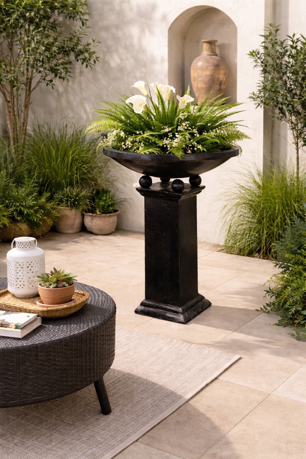 Black Terazzo Pot on Stand 32