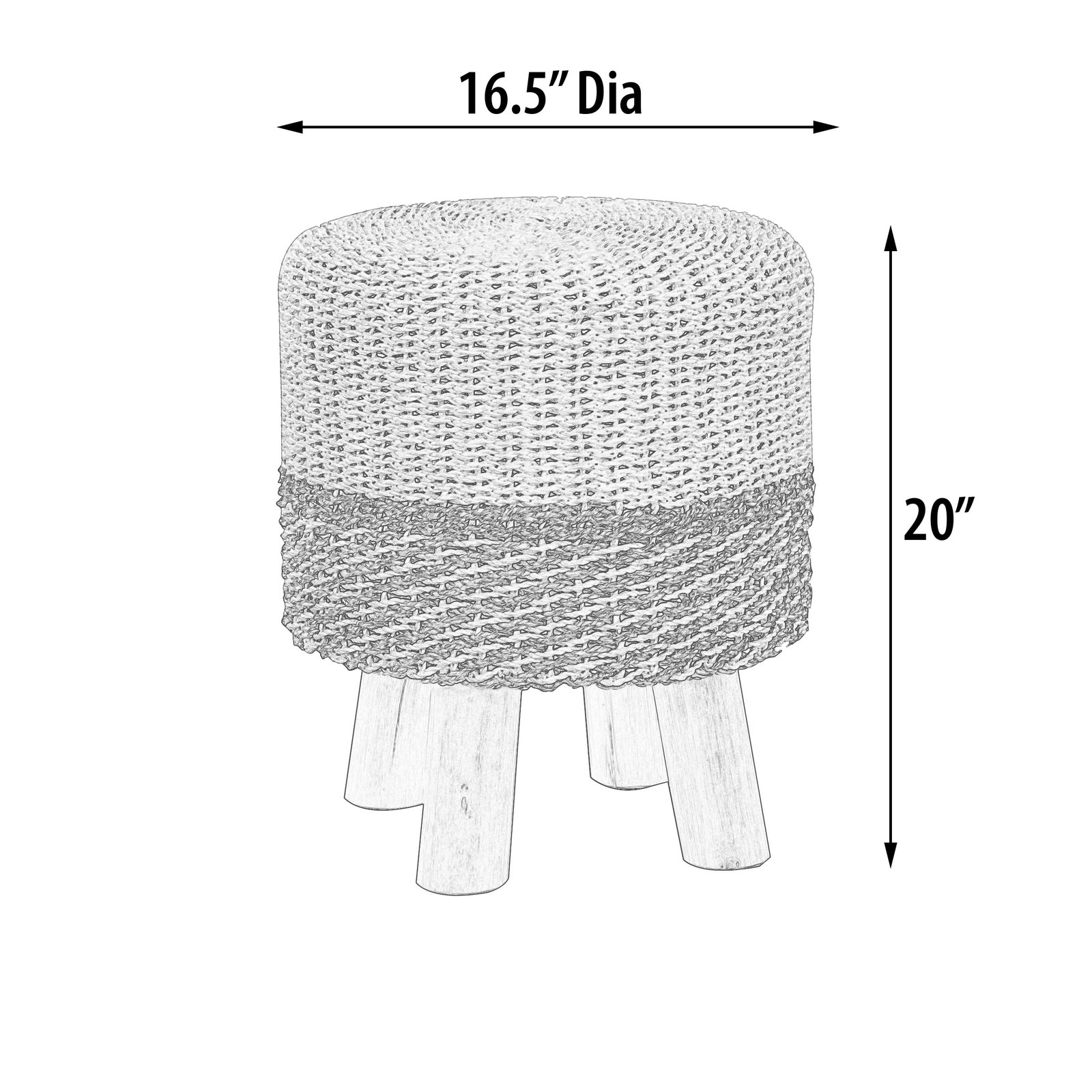 Seagrass Rattan Stool with Teak Legs-Beige/White 19"H - Image 6