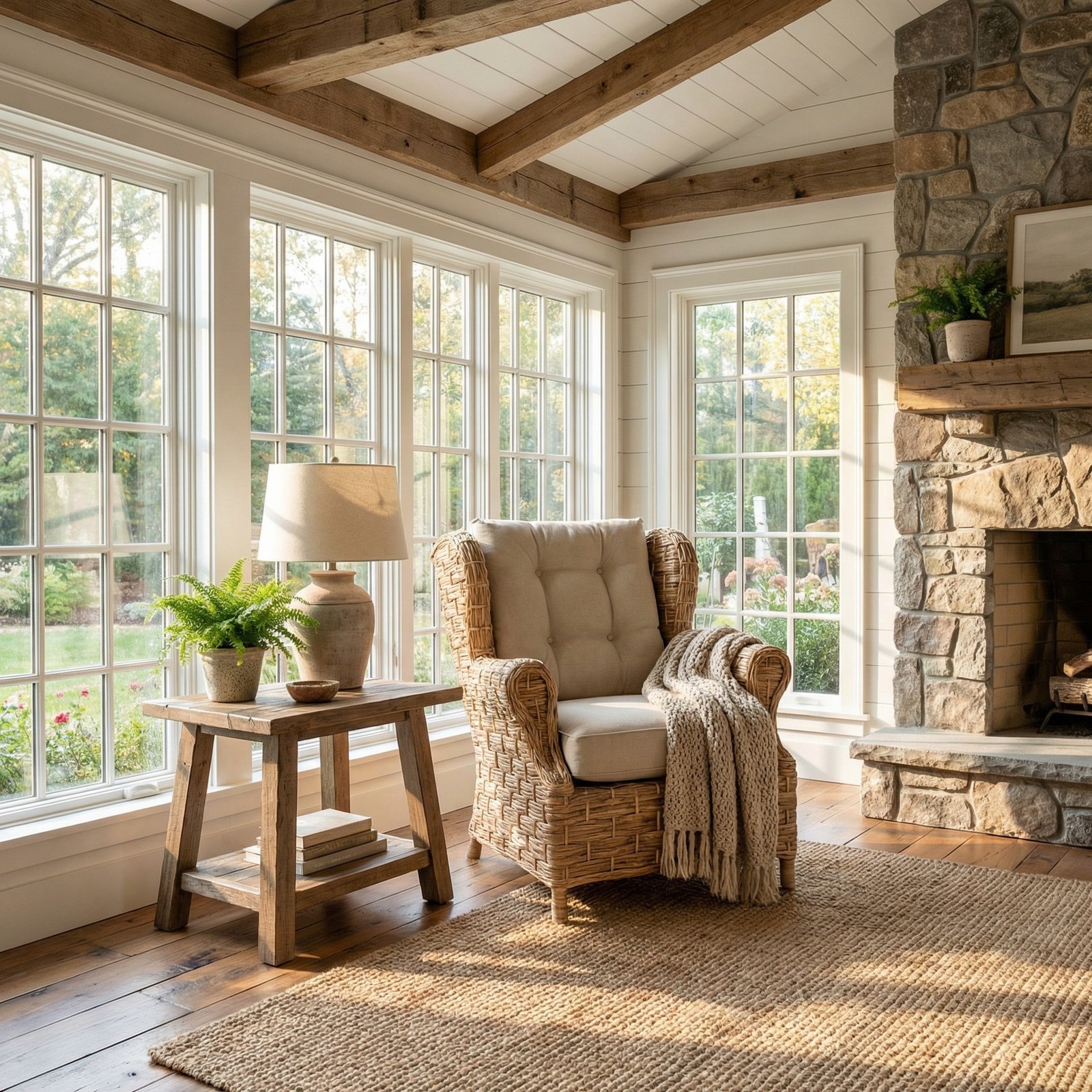 Rattan Wing Chair - Woven Natural Water Hyacinth