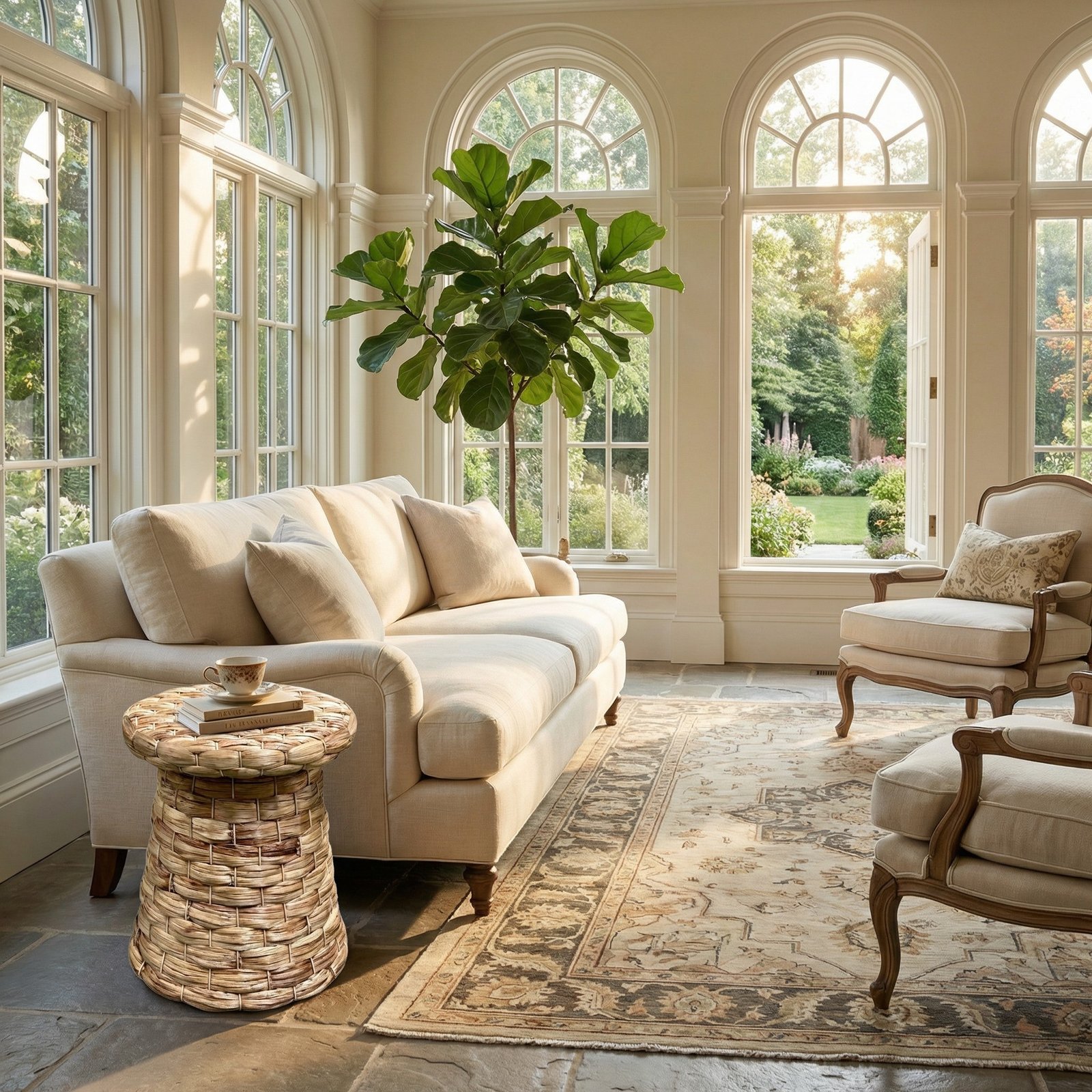 Rattan Drum Side Table - Woven Natural Water Hyacinth